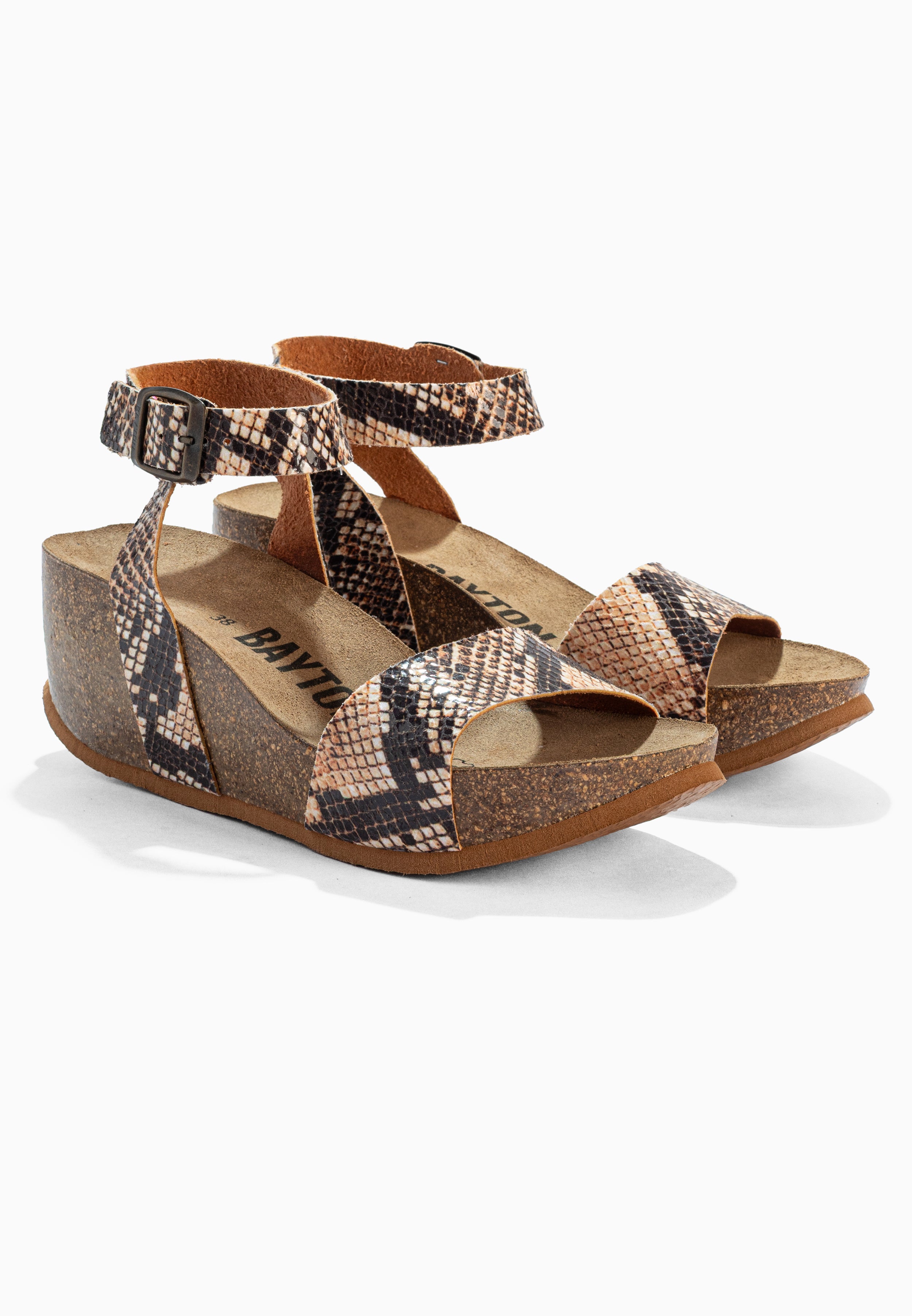 Sandalias Sol Cuña y Semicuña Beige y Pitón