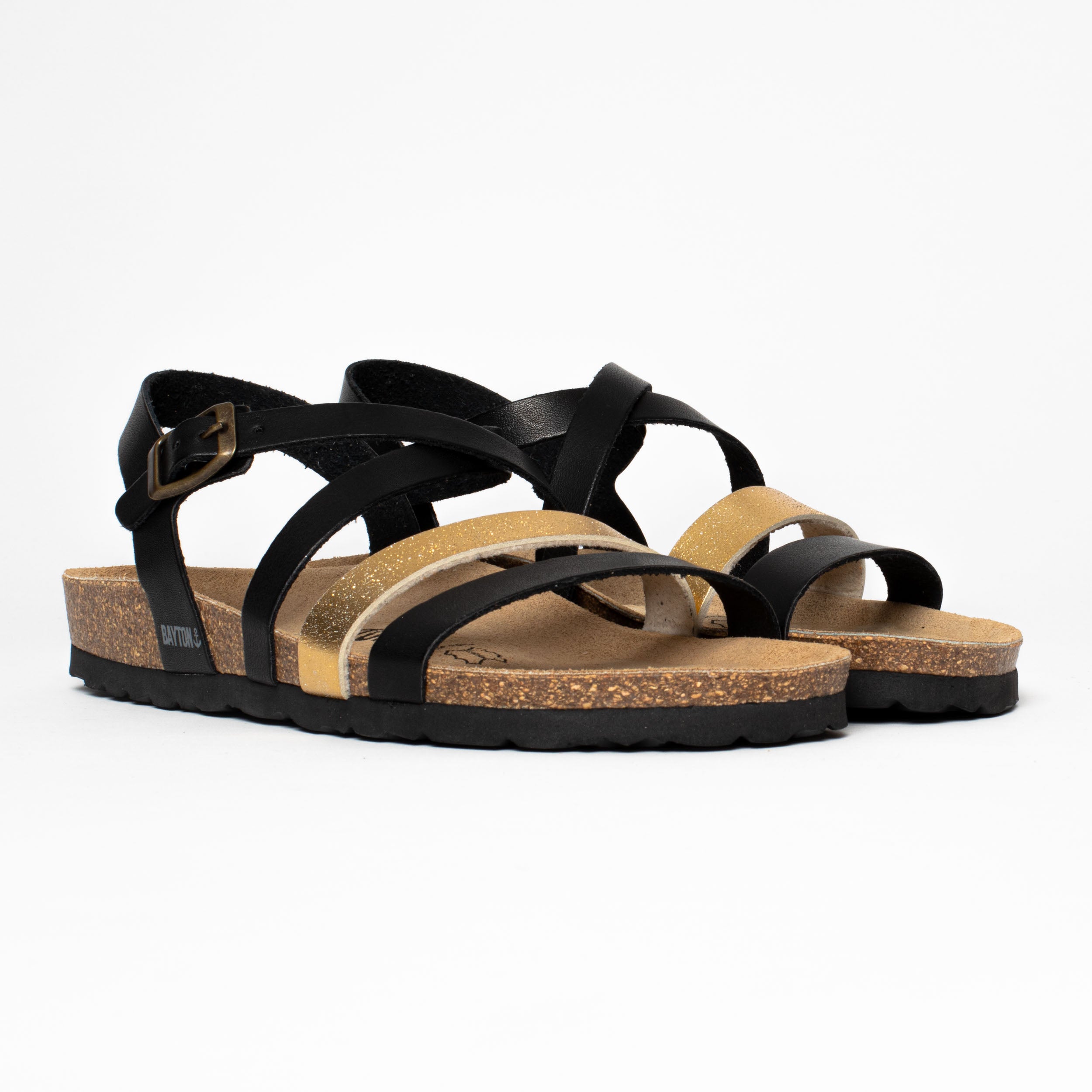 Sandalias Girone con múltiples tiras en negro y dorado
