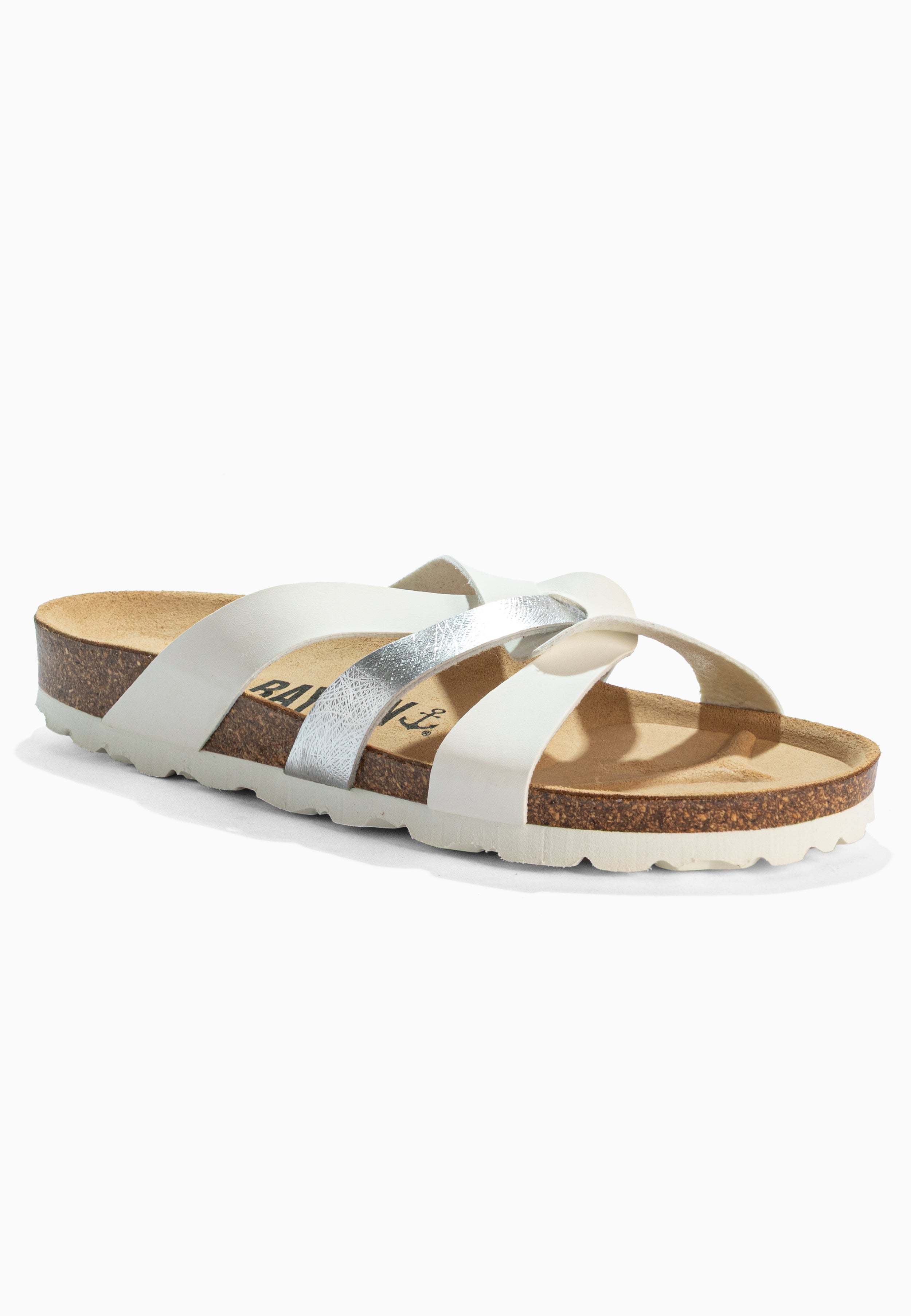 Sandalias multitiras Santander blancas y plateadas