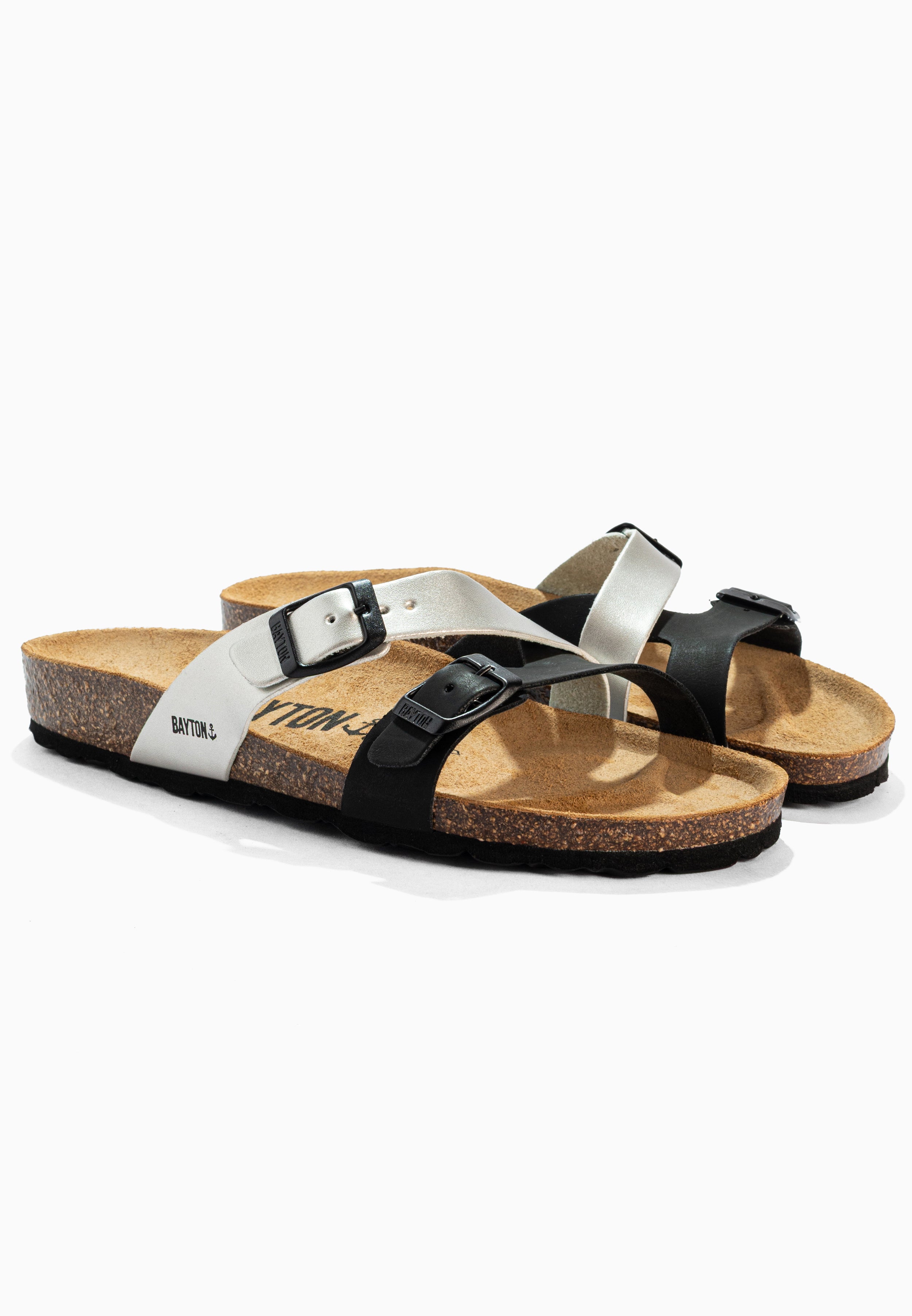 Cleo Black and Silver 2-Strap Sandals