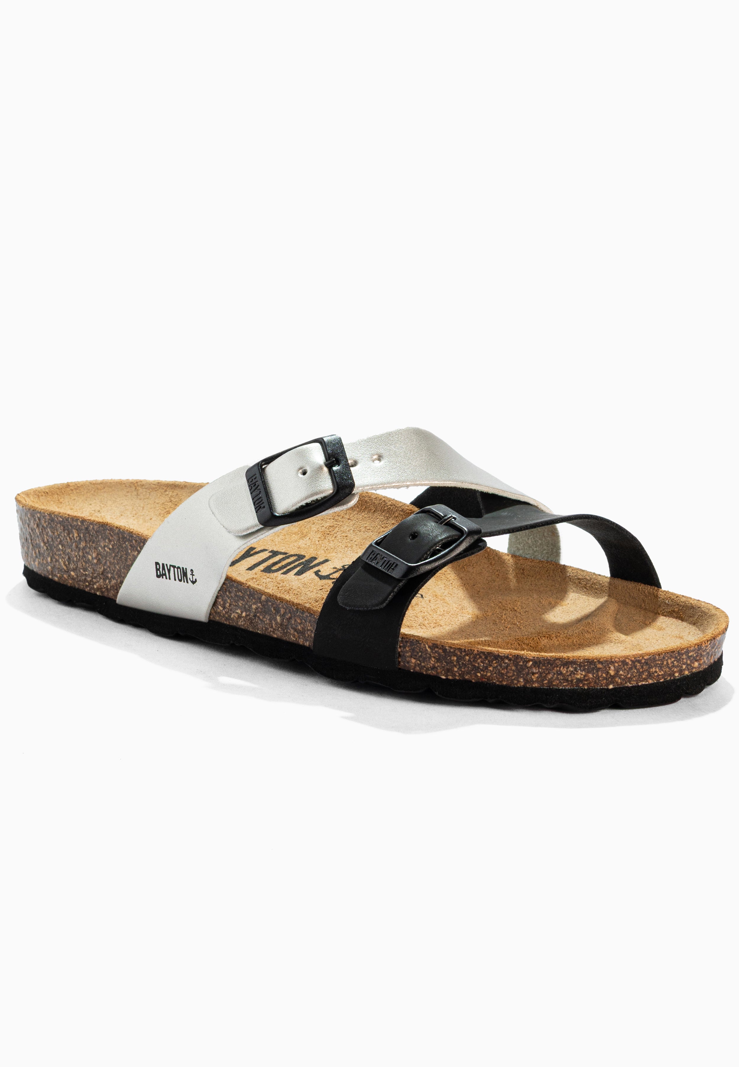 Cleo Black and Silver 2-Strap Sandals
