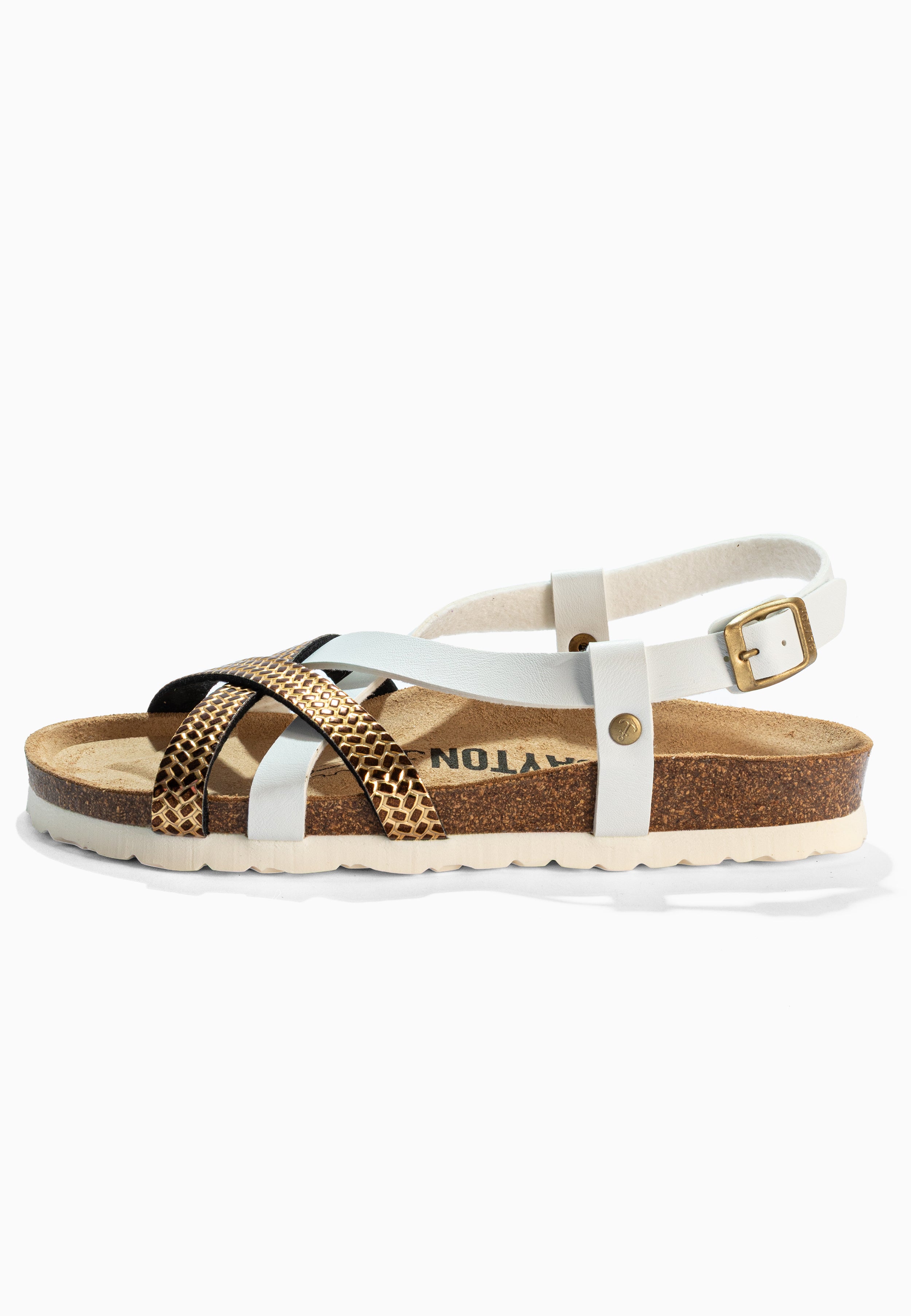 Kari White and Gold Multi-Strap Sandals
