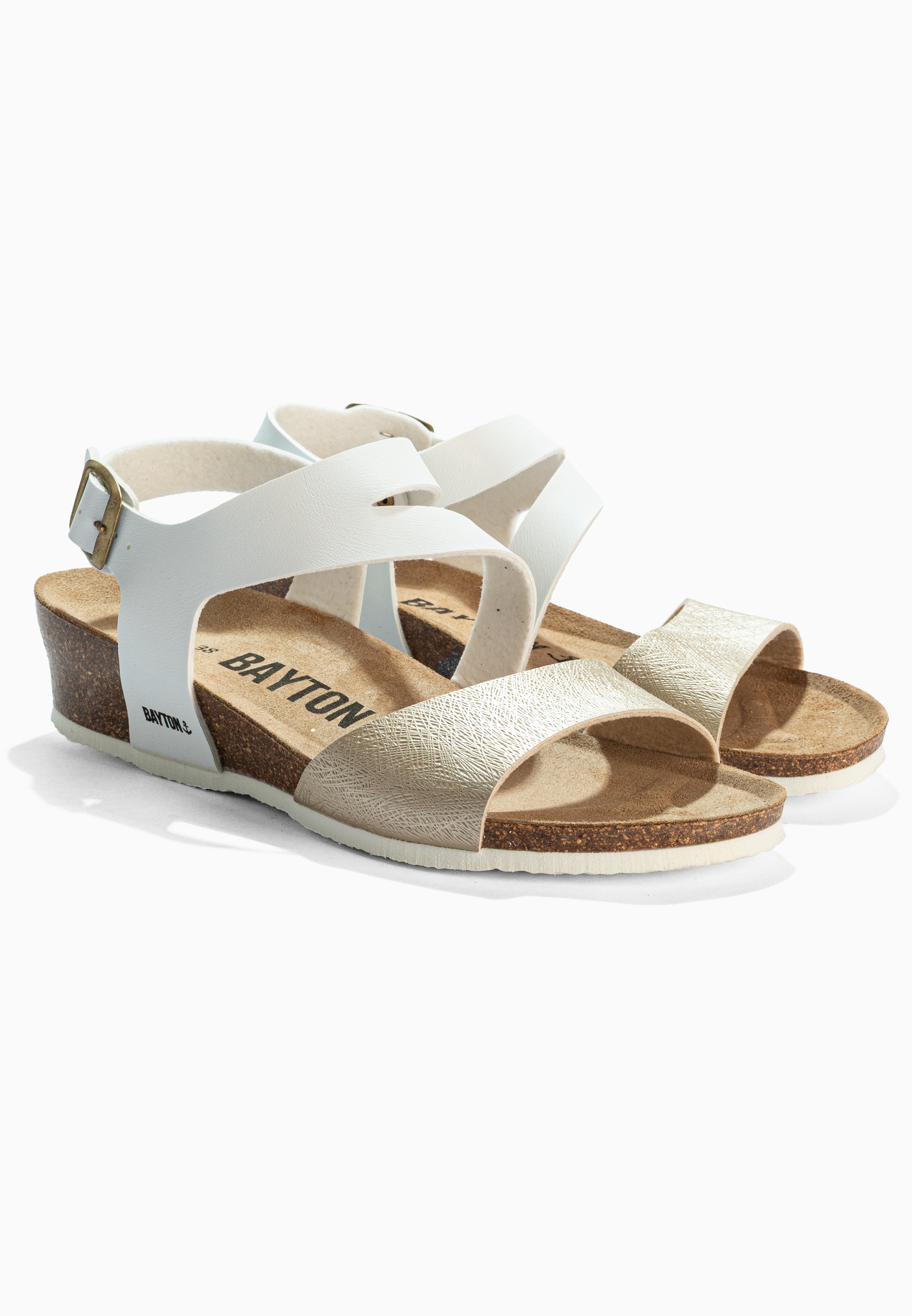 Sandalias Reus Cuña y Semicuña Blancas y Doradas