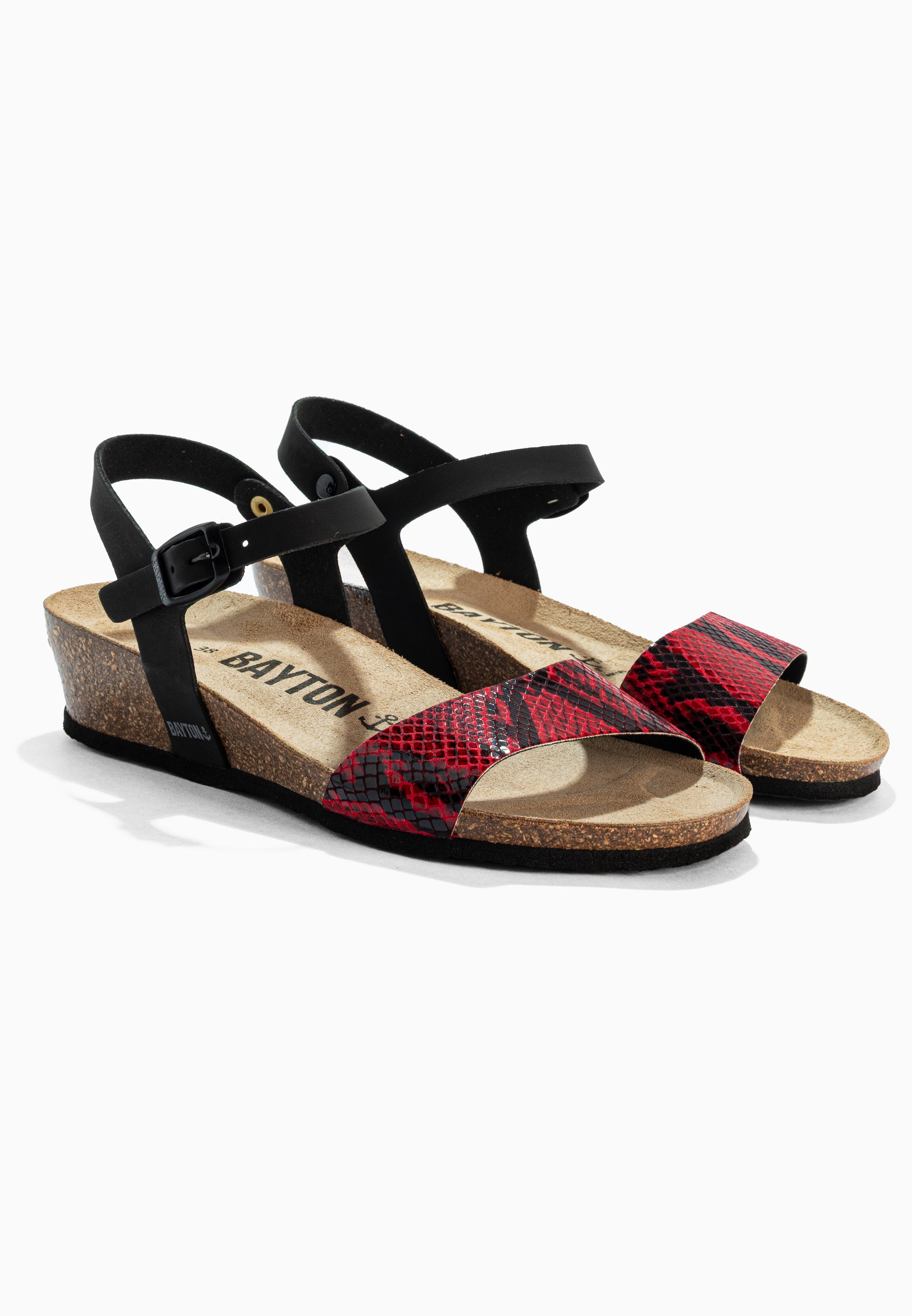 Sandalias Wodonga Cuña Y Semicuña Negras Y Rojas Pitón