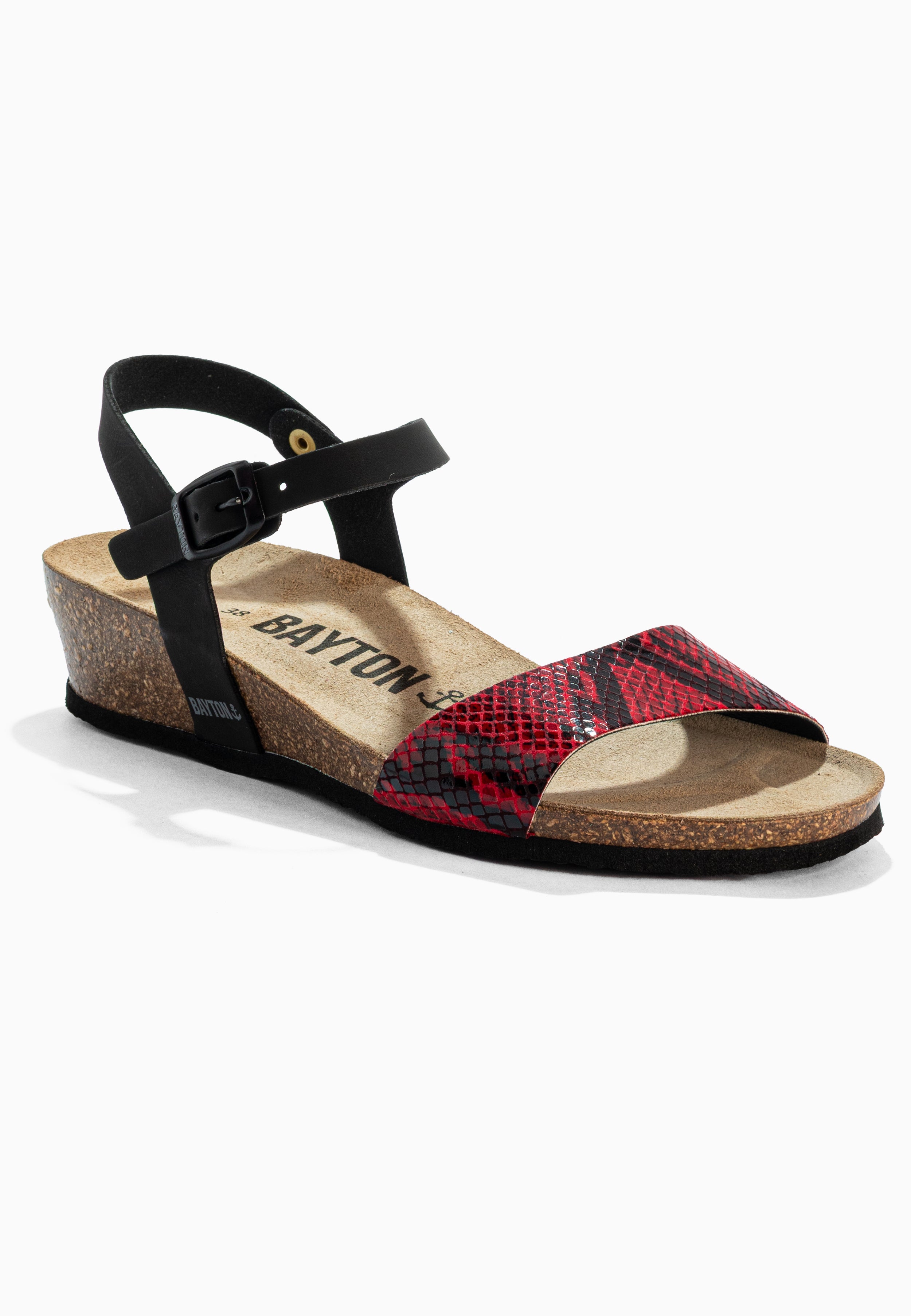 Sandalias Wodonga Cuña Y Semicuña Negras Y Rojas Pitón