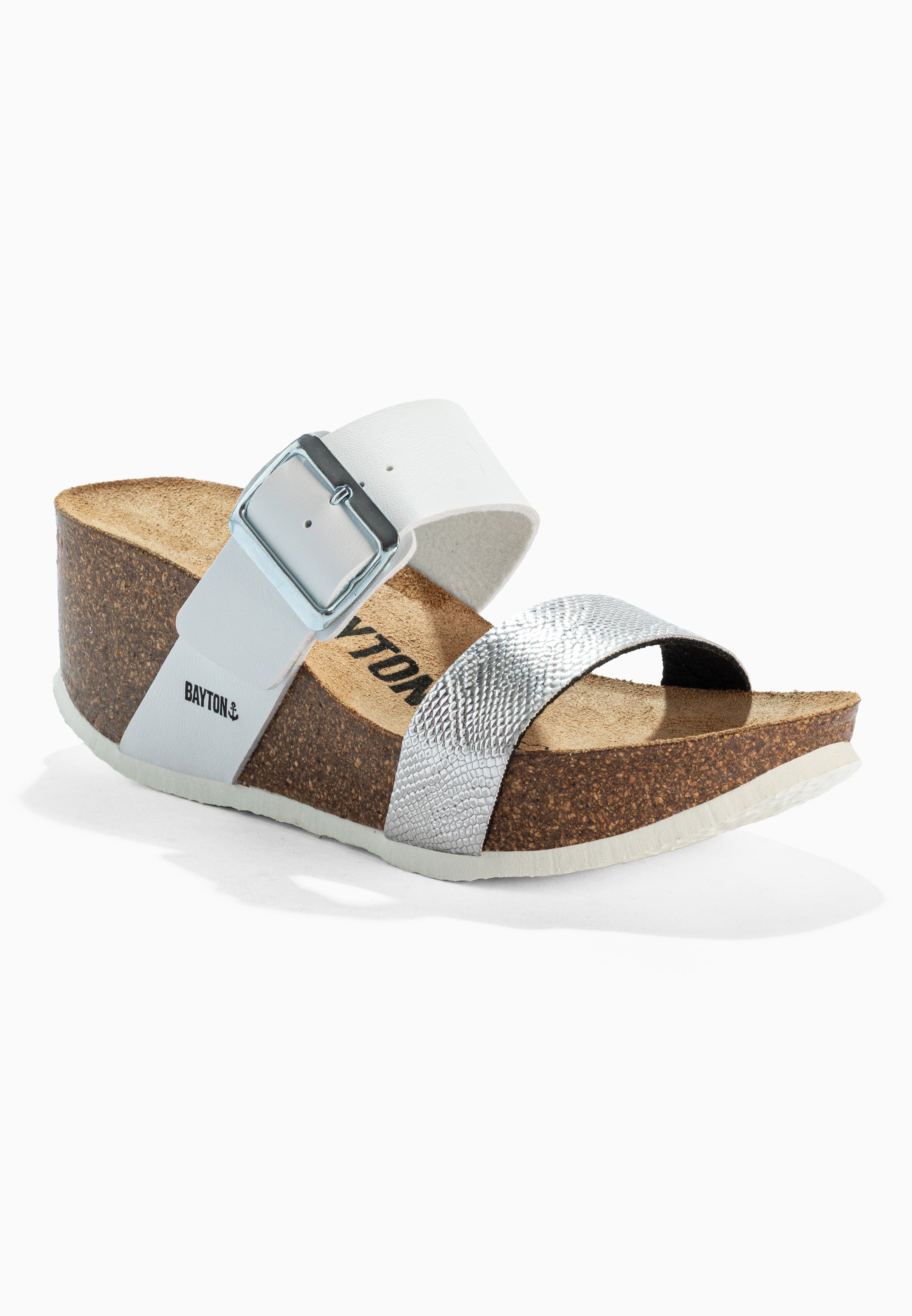 Sandalias Newcastle de cuña y semicuña blancas y plateadas