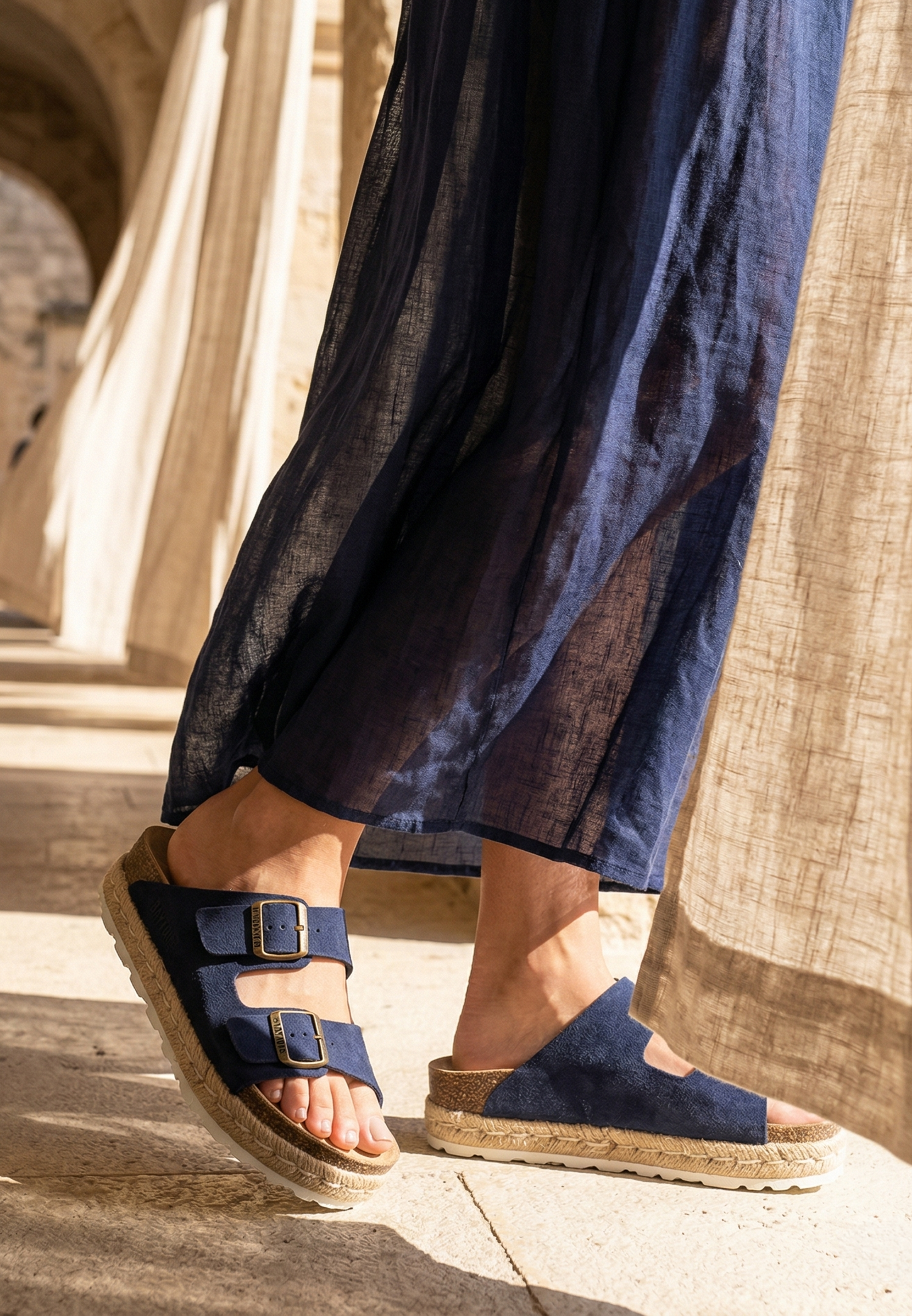 Sandales Olympe Bleu marine à Plateforme en cuir Suédé