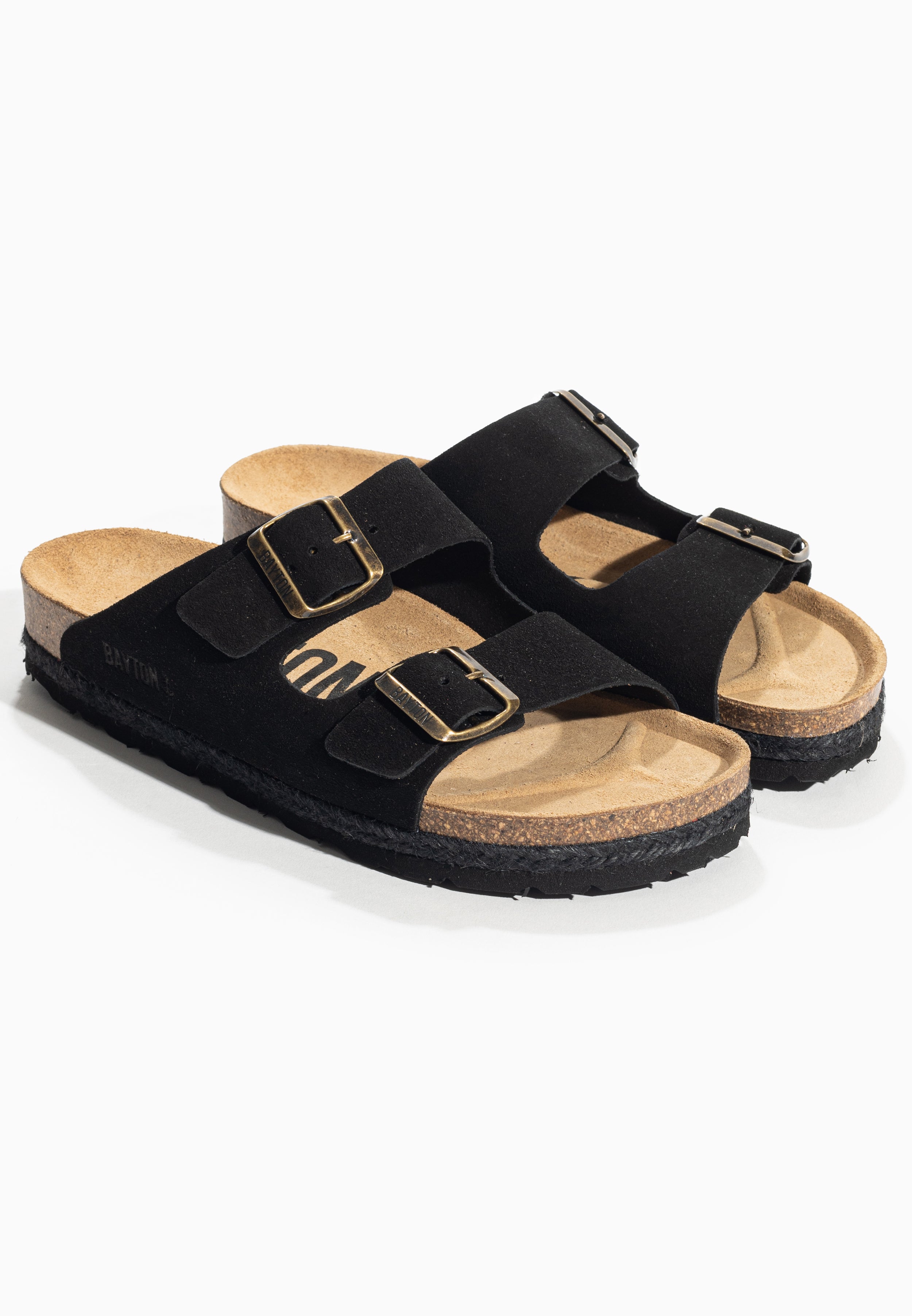 Benalla Black Suede Leather 2 Strap Sandals
