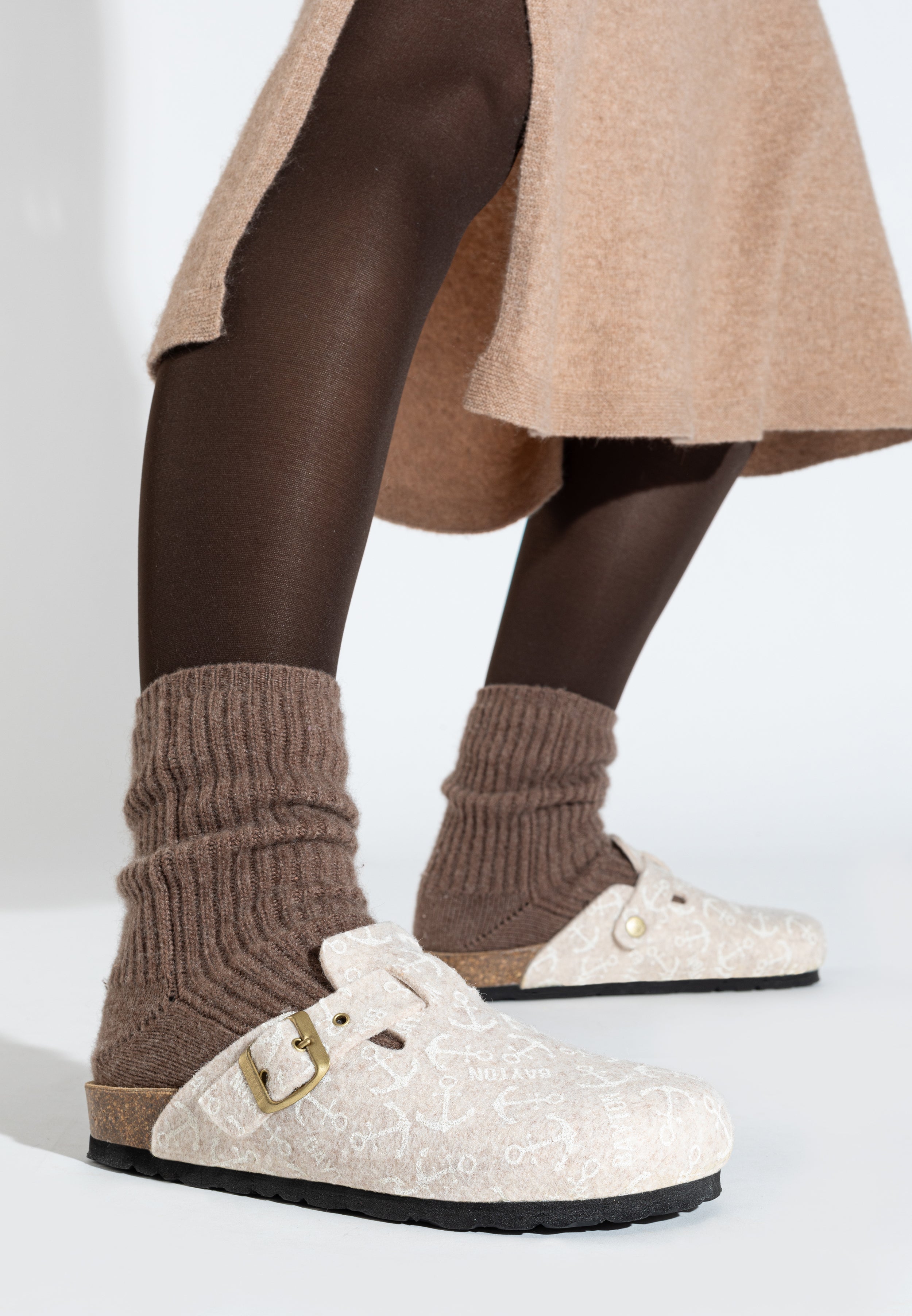Adige Beige and White Clogs