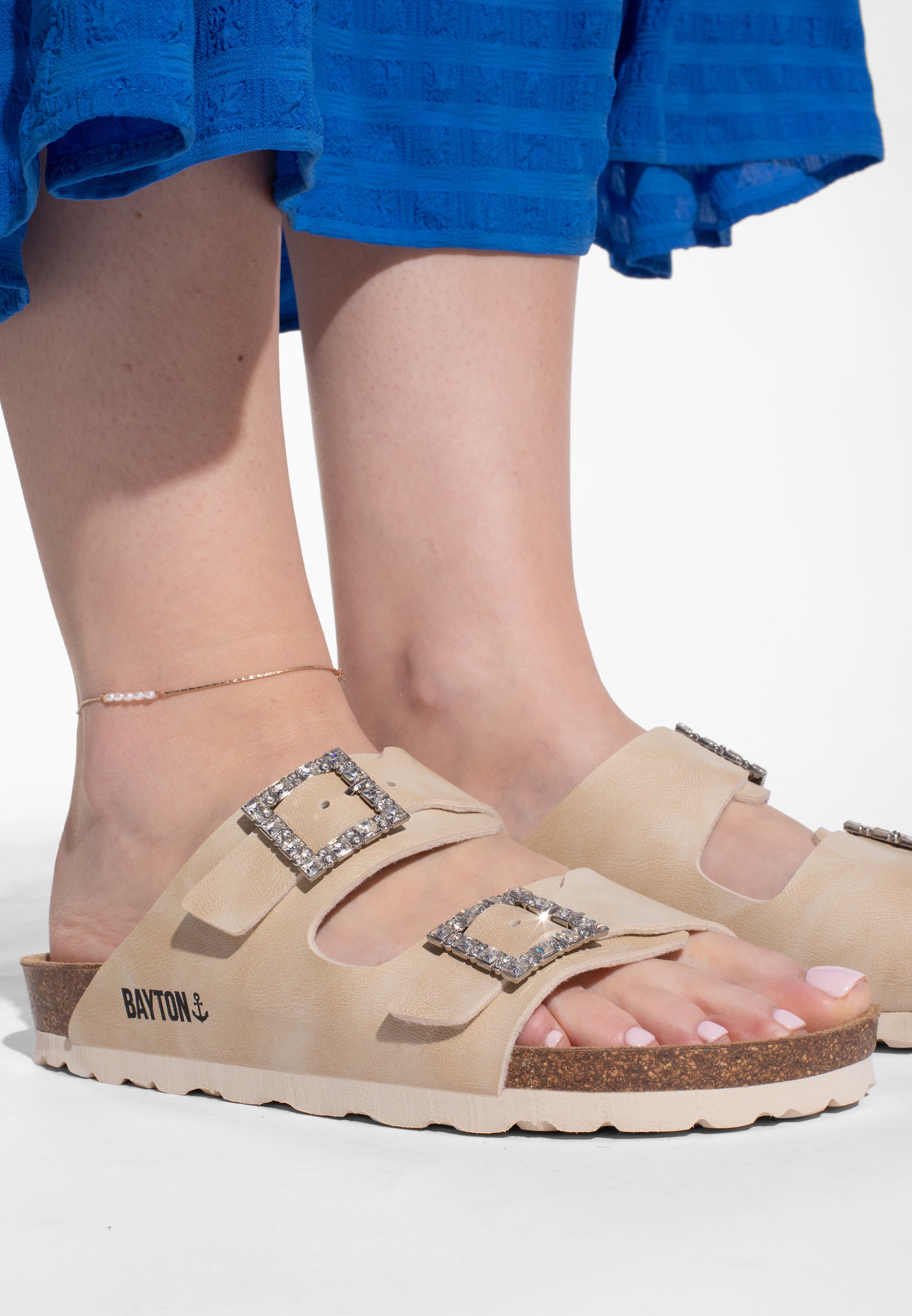 Beige Atlas Strass Sandals
