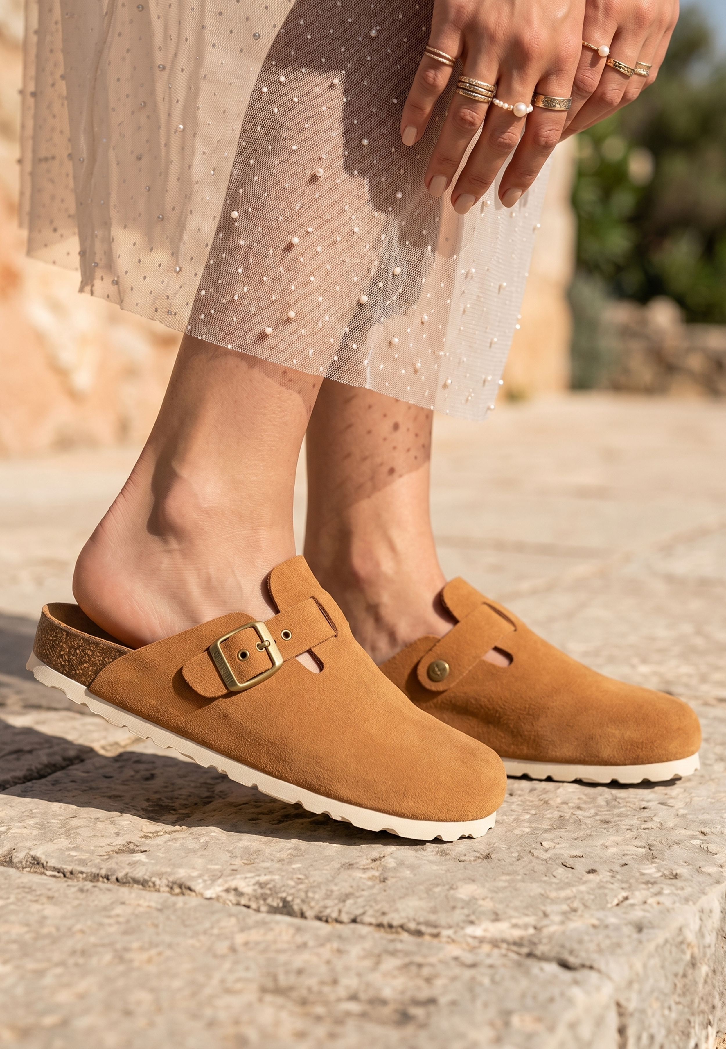 Sabots Milky Camel en Cuir Suédé