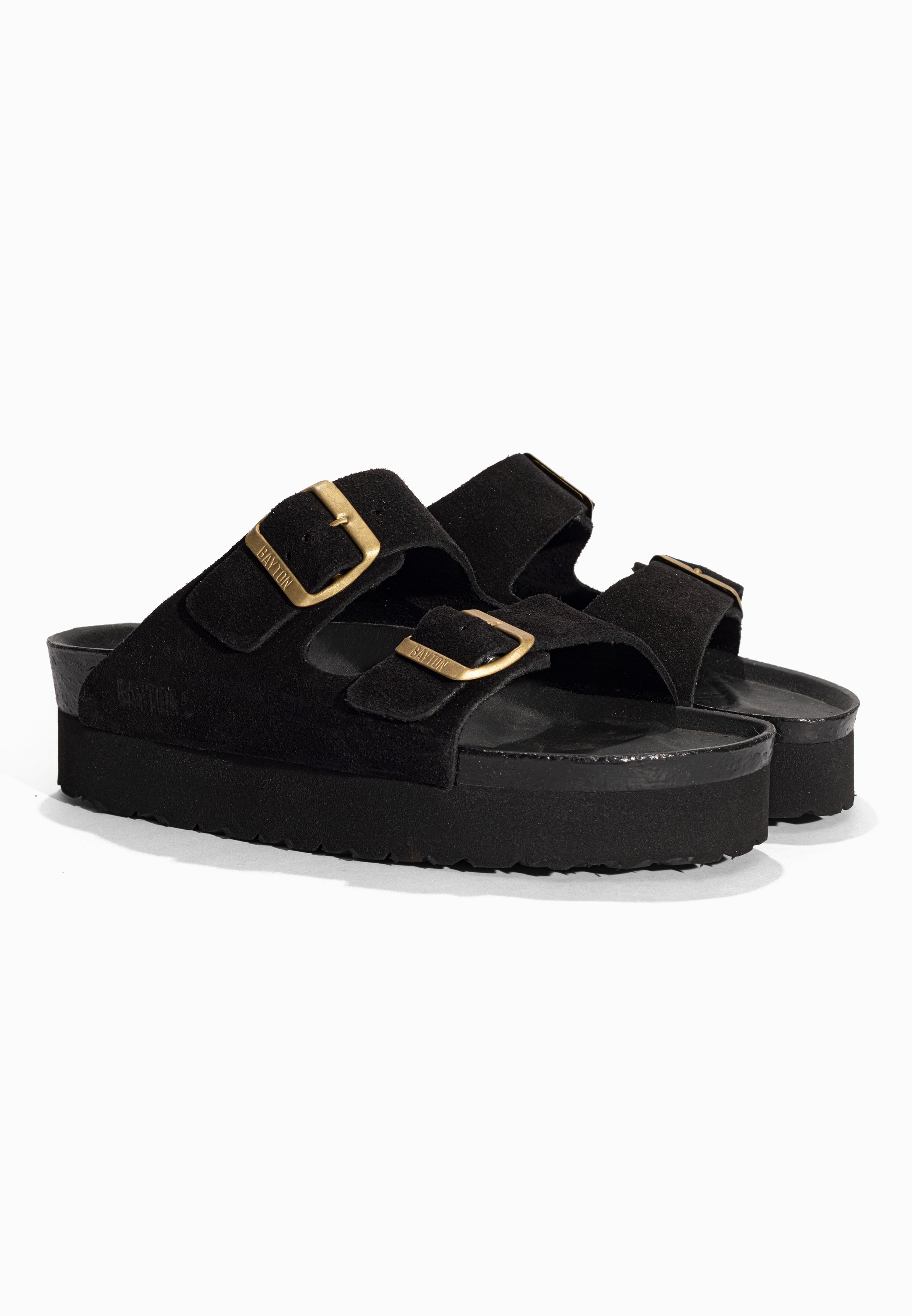 Sandales à Plateforme Japet Noir en Cuir Suédé Bayton pour Femme