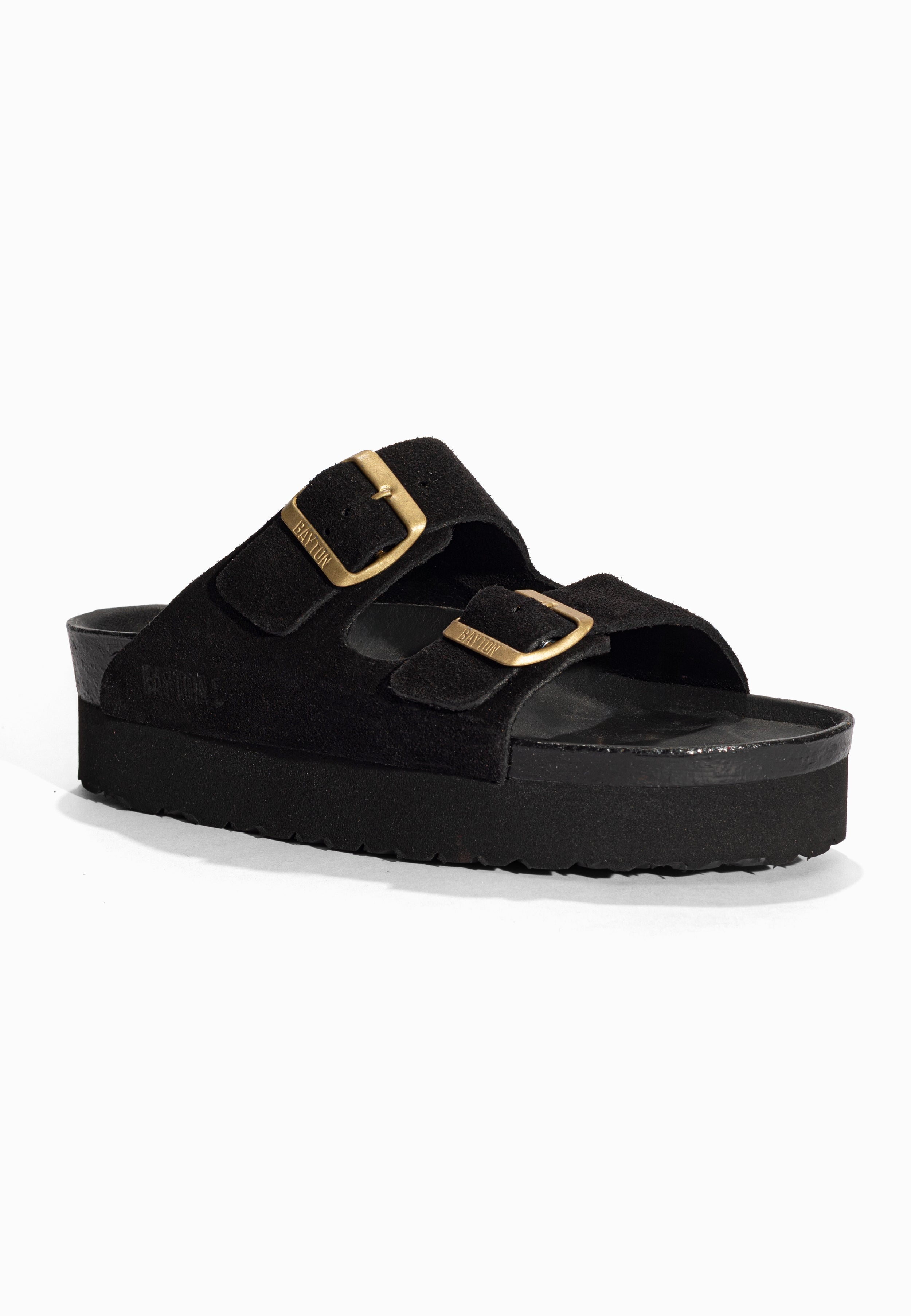 Sandales à Plateforme Japet Noir en Cuir Suédé Bayton pour Femme