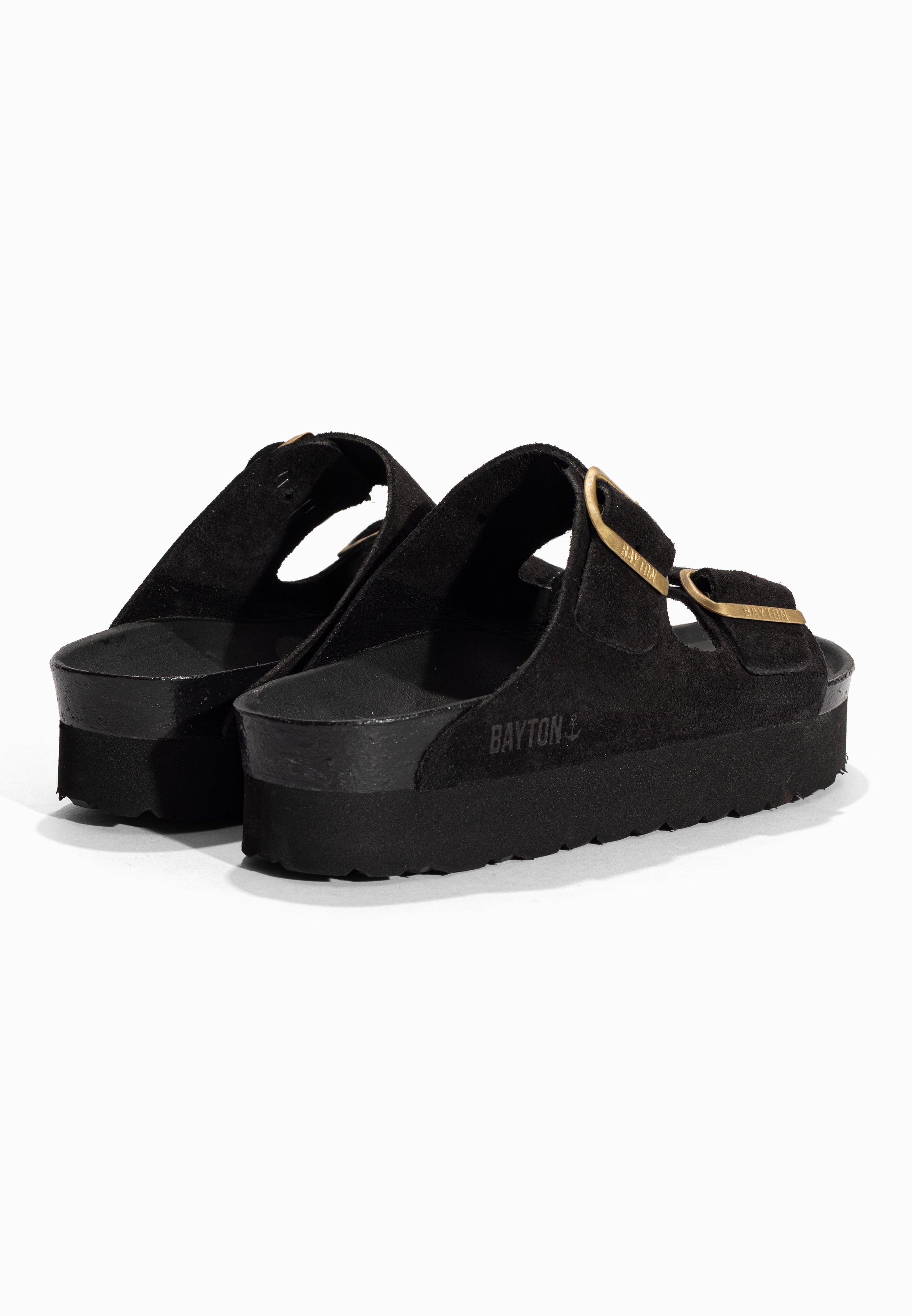 Sandales à Plateforme Japet Noir en Cuir Suédé Bayton pour Femme