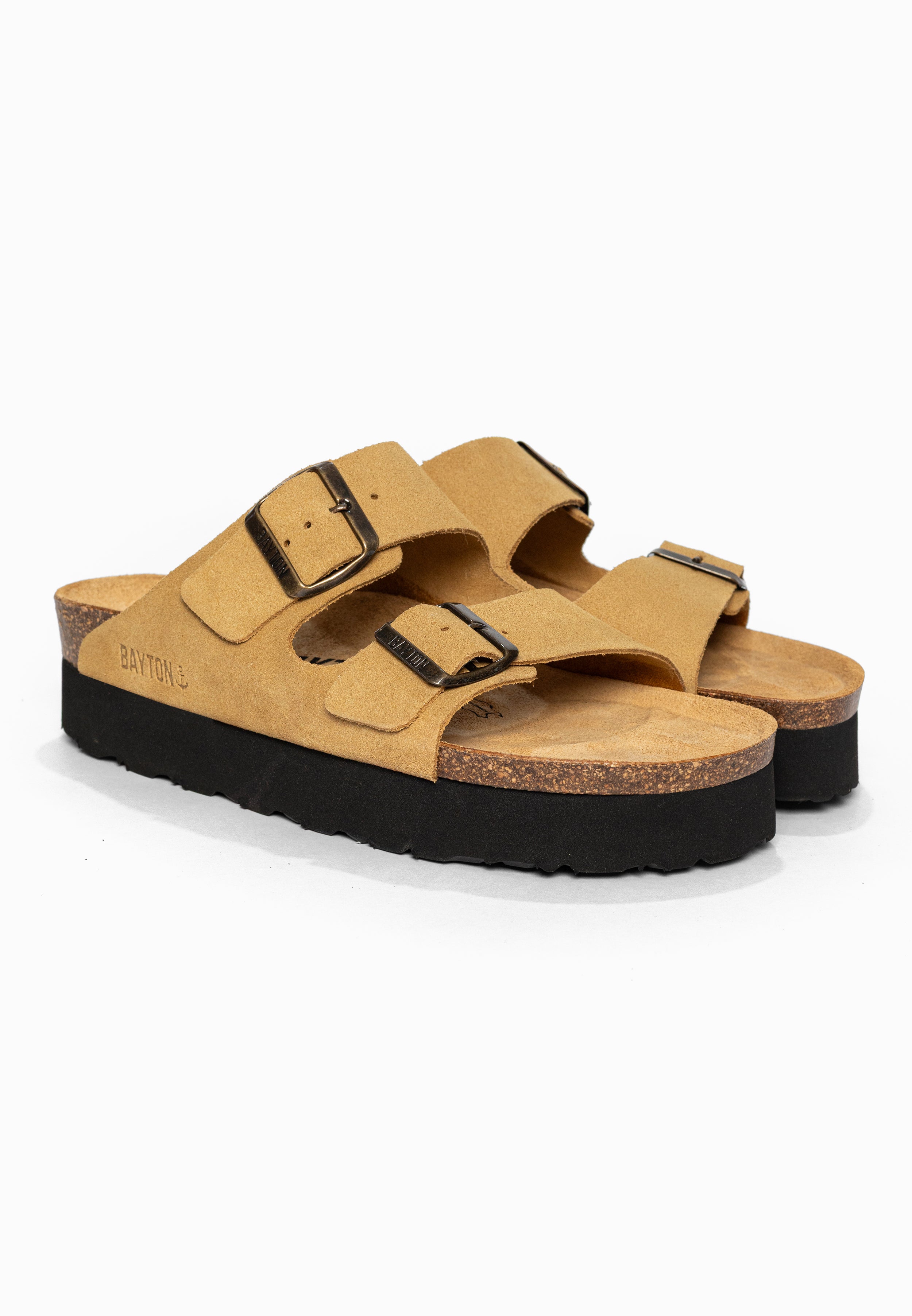 Sandales à Plateforme Japet Camel en Cuir Suédé Bayton pour Femme