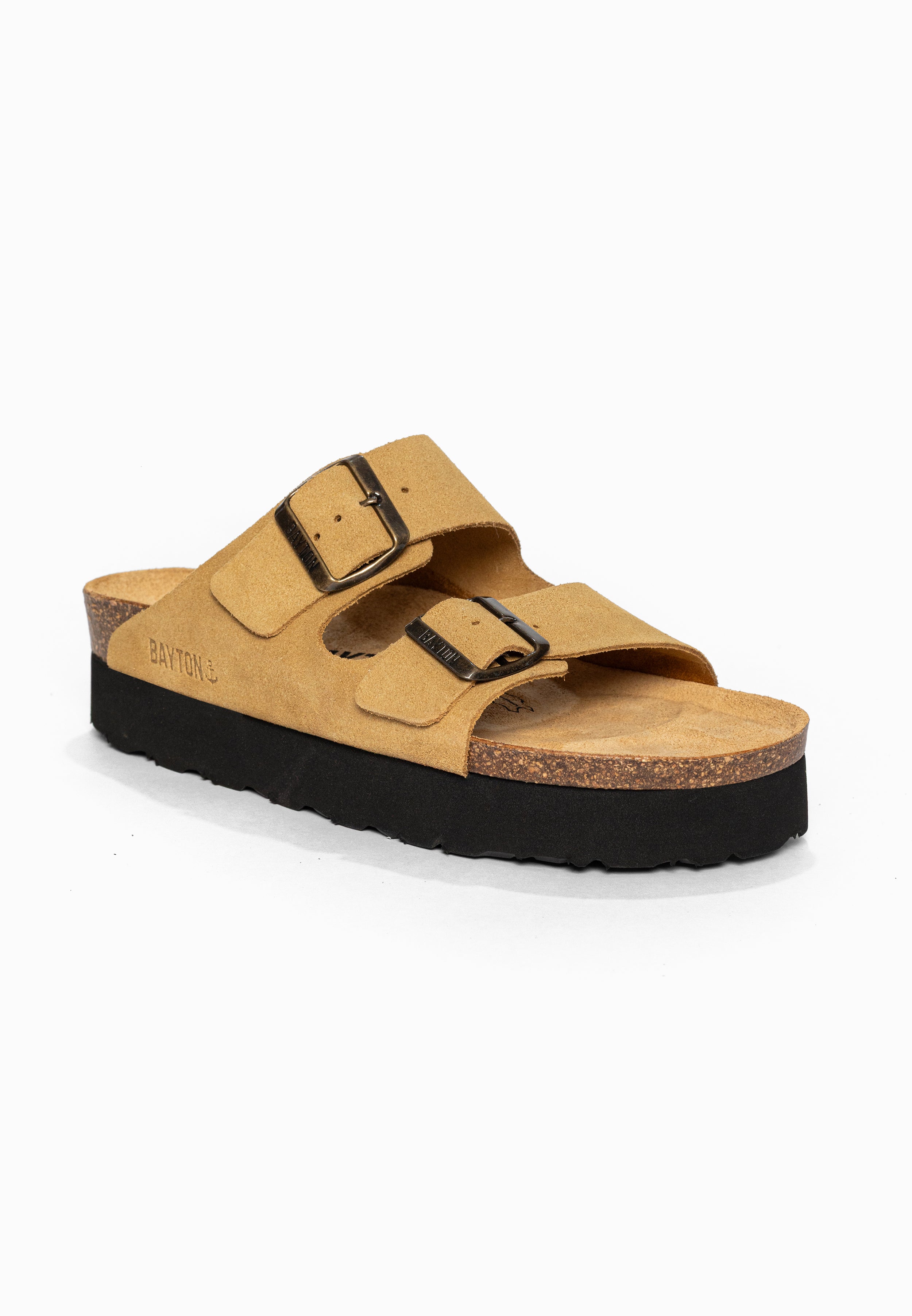 Sandales à Plateforme Japet Camel en Cuir Suédé Bayton pour Femme
