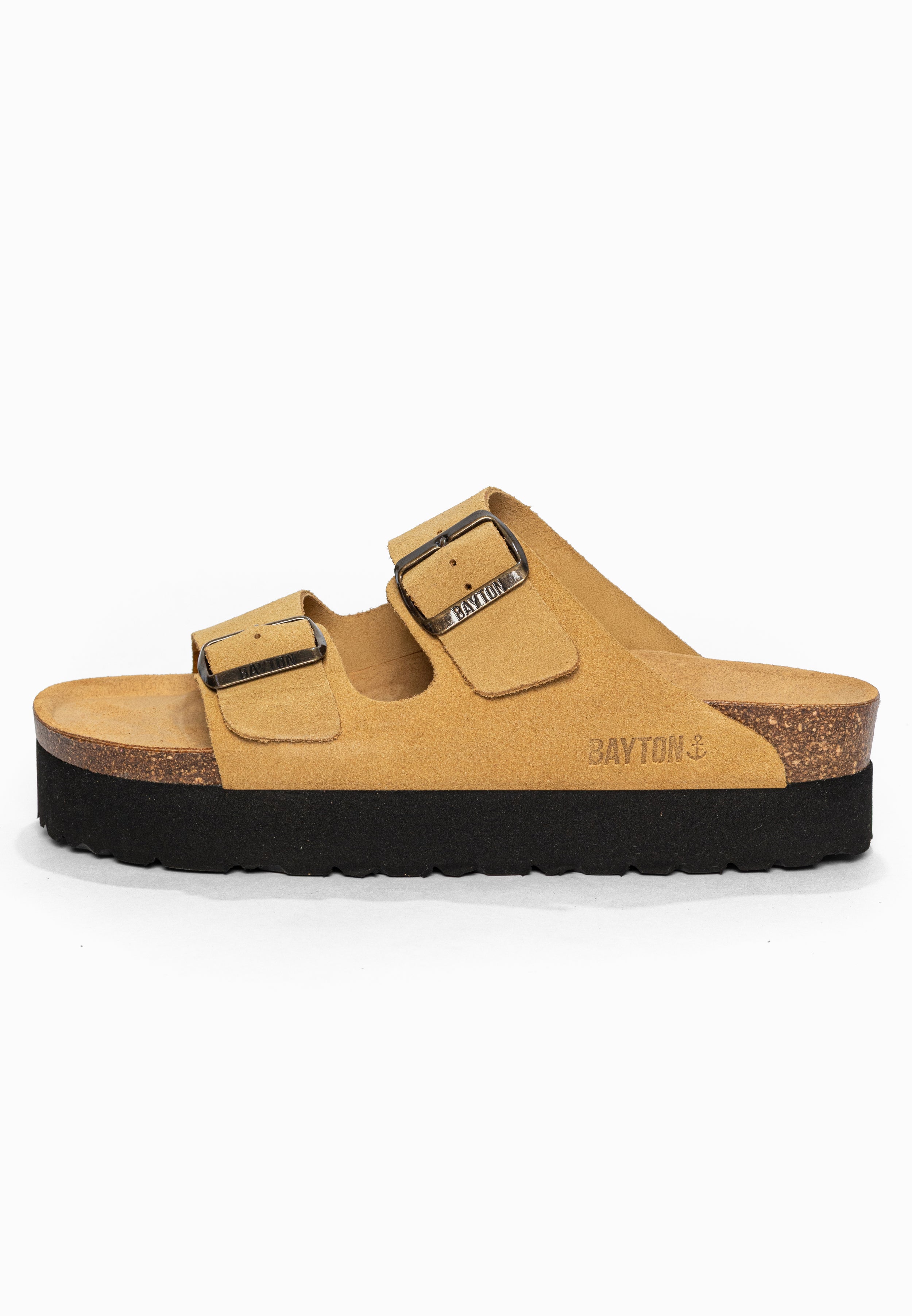 Sandales à Plateforme Japet Camel en Cuir Suédé Bayton pour Femme