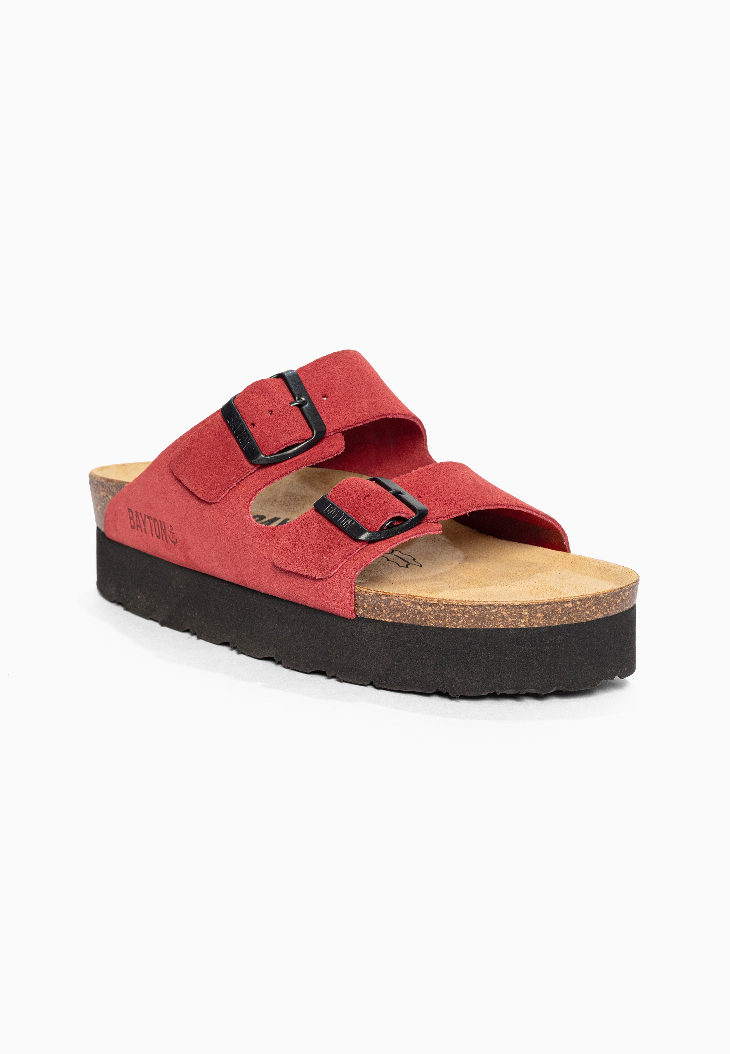 Sandales à Plateforme Japet Rouge en Cuir Suédé Bayton pour Femme