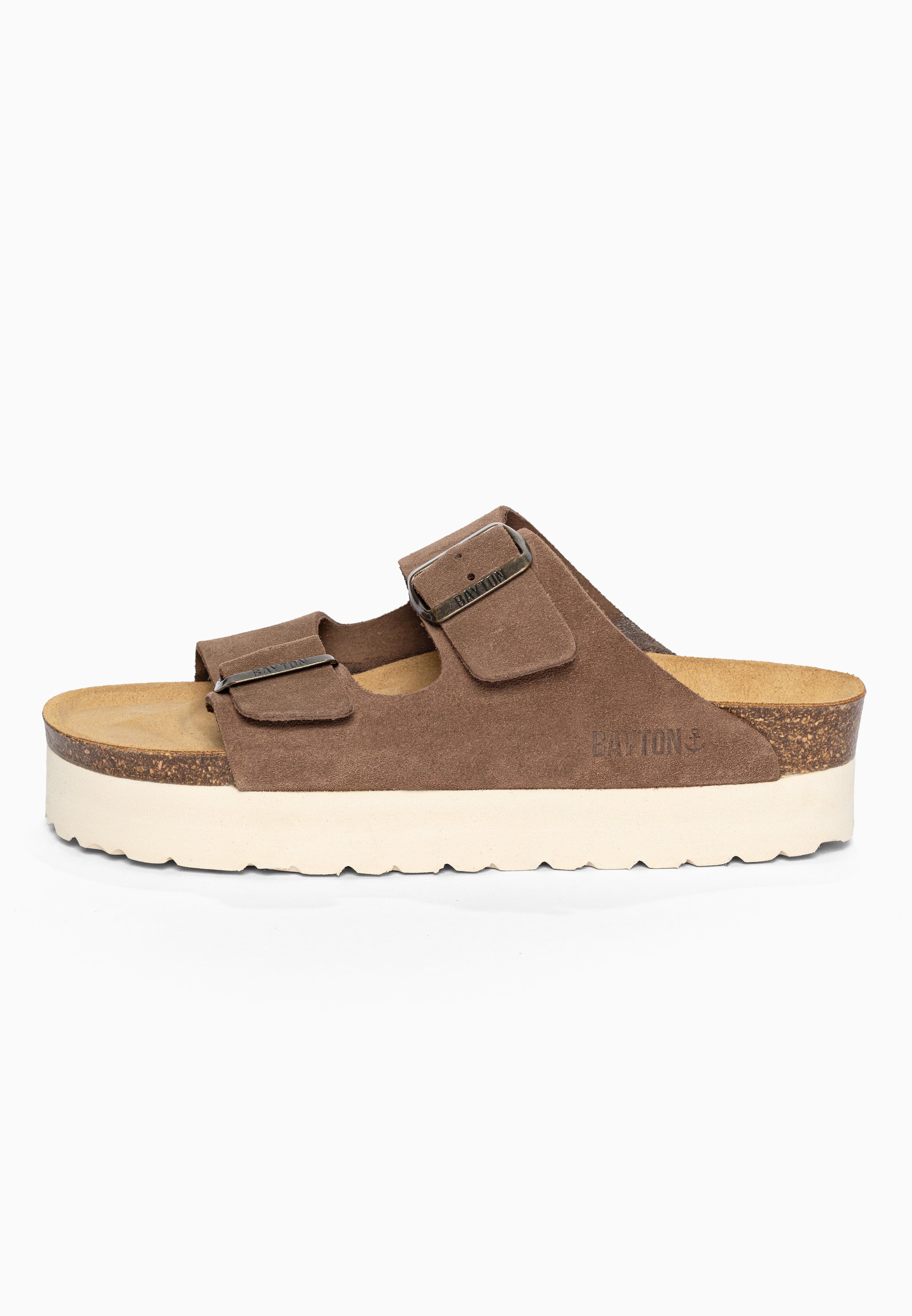 Sandales à Plateforme Japet Beige foncé en Cuir Suédé Bayton pour Femme