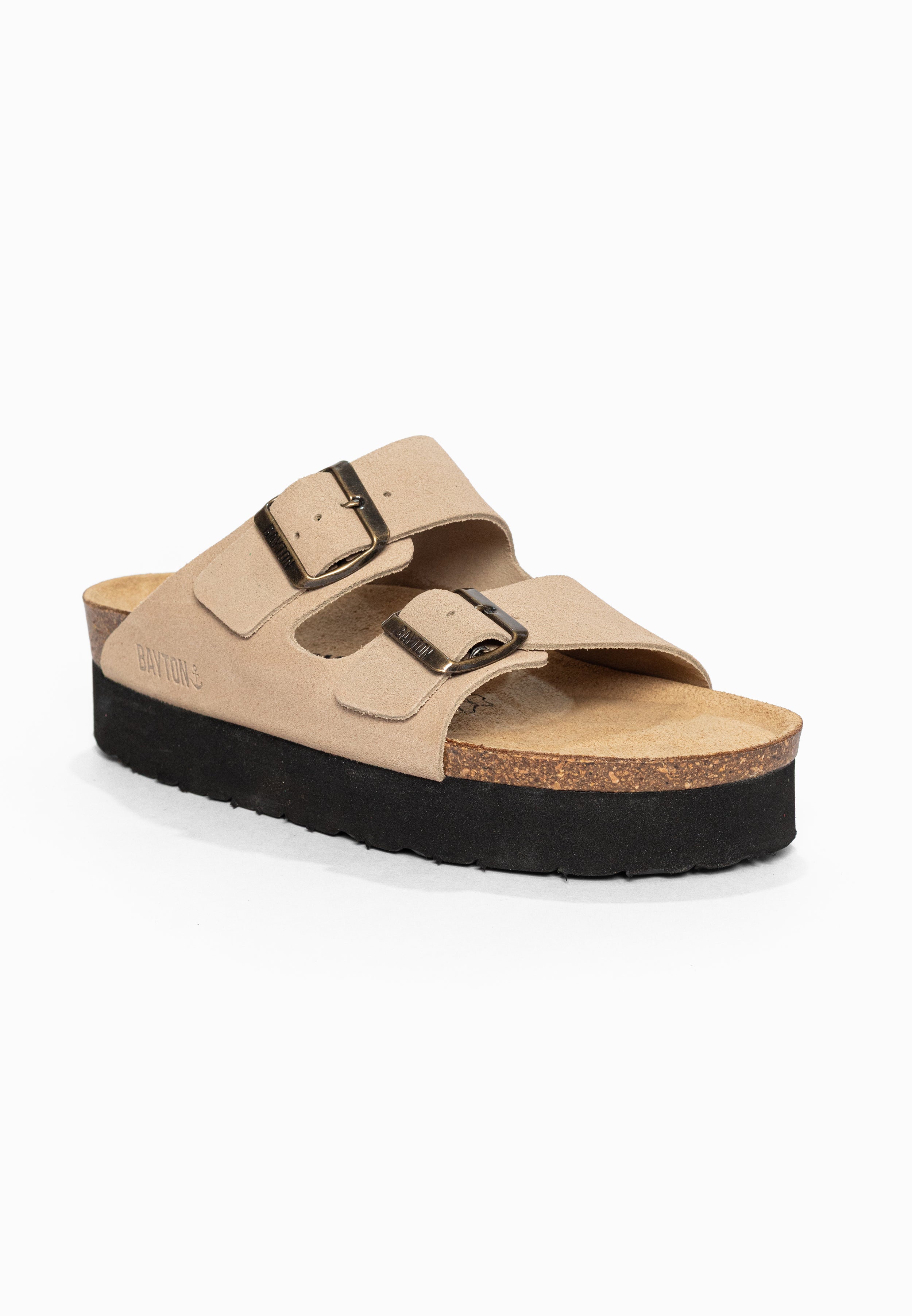 Sandales à Plateforme Japet Beige en Cuir Suédé Bayton pour Femme