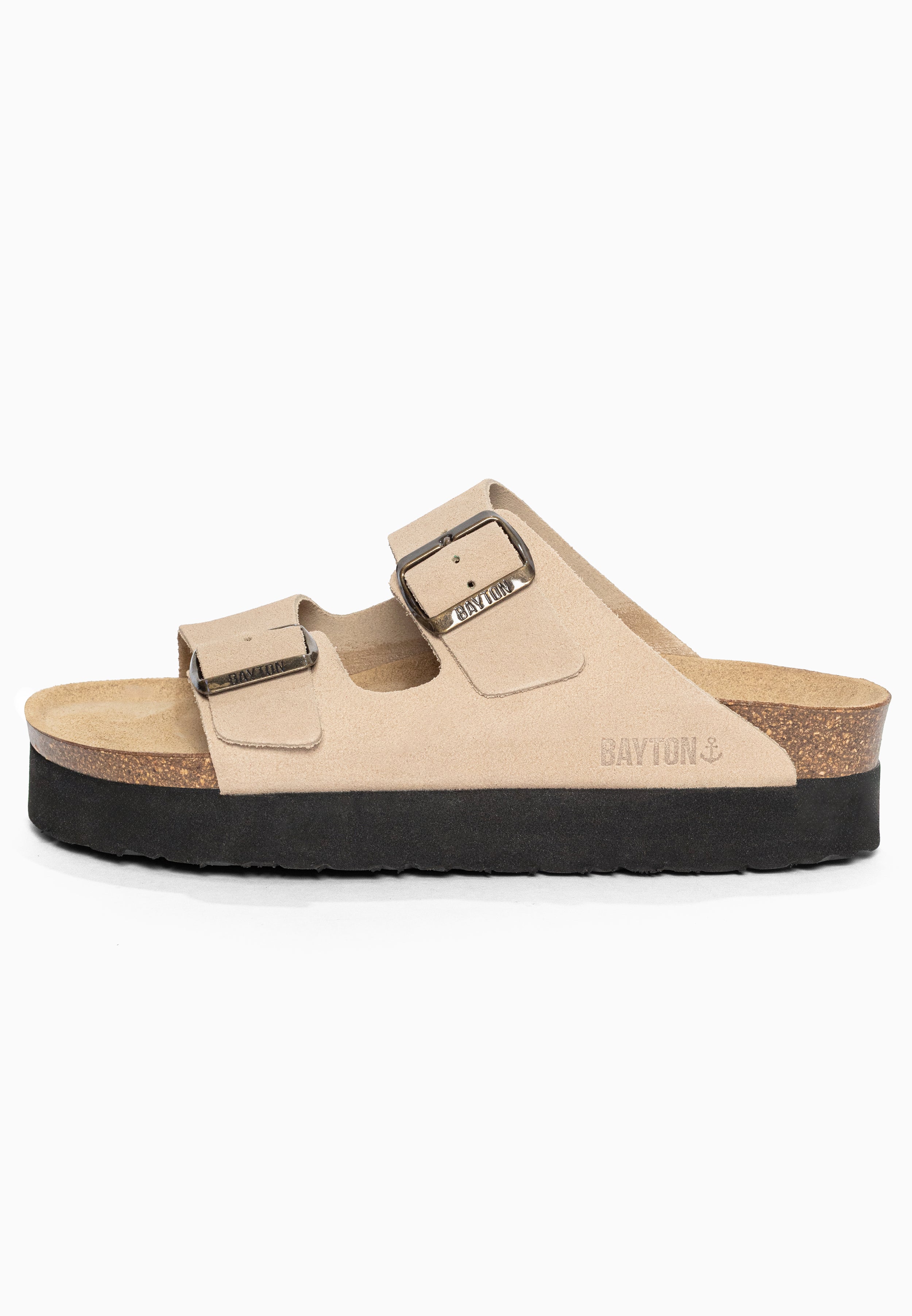 Sandales à Plateforme Japet Beige en Cuir Suédé Bayton pour Femme