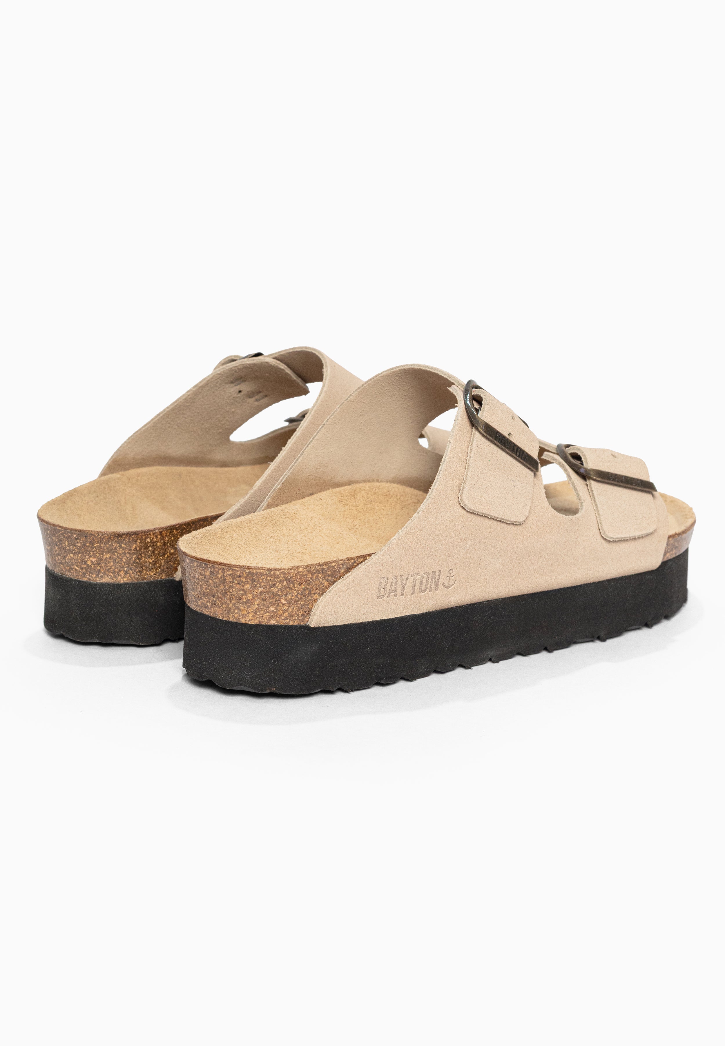 Sandales à Plateforme Japet Beige en Cuir Suédé Bayton pour Femme