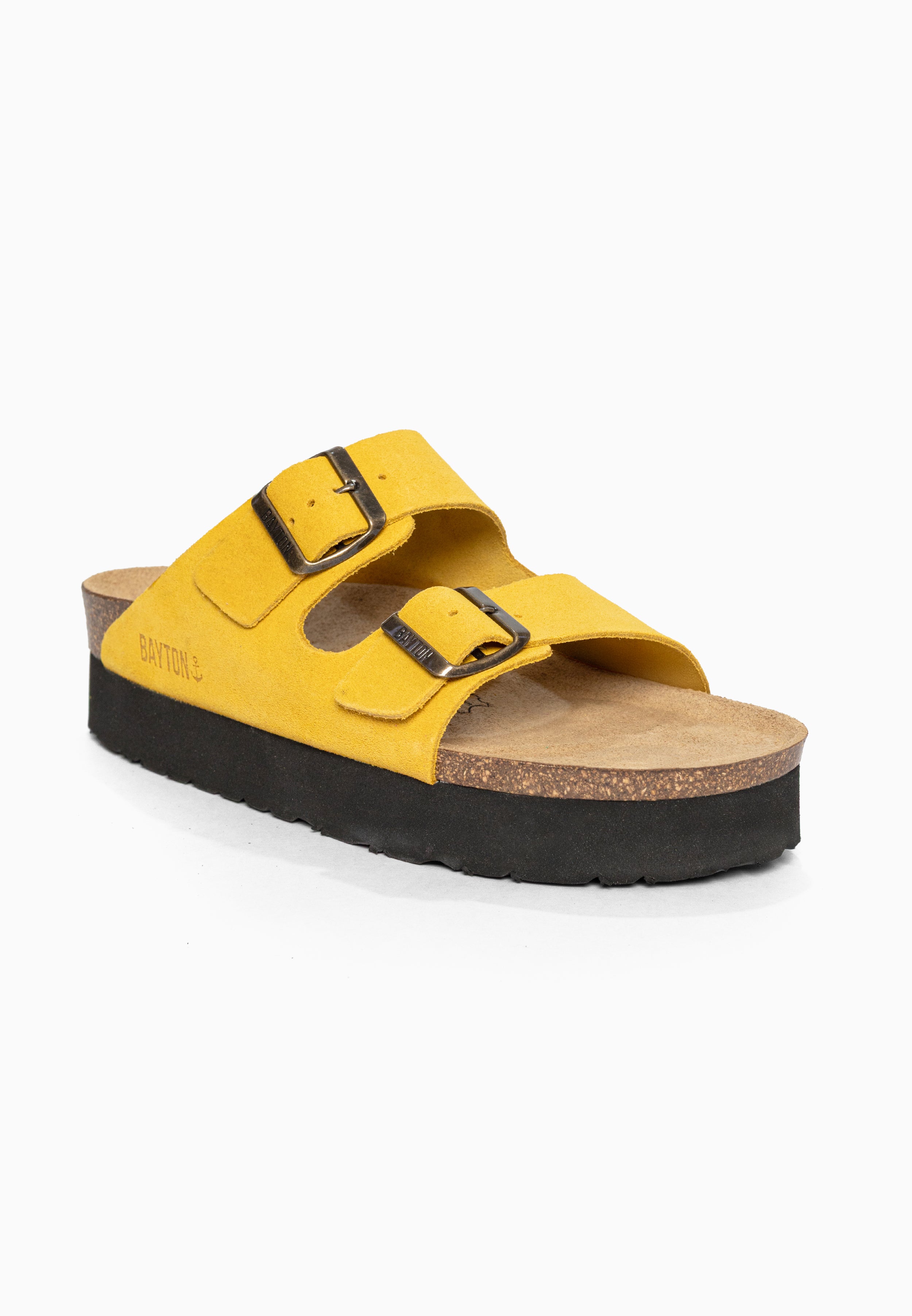 Sandales à Plateforme Japet Jaune en Cuir Suédé Bayton pour Femme