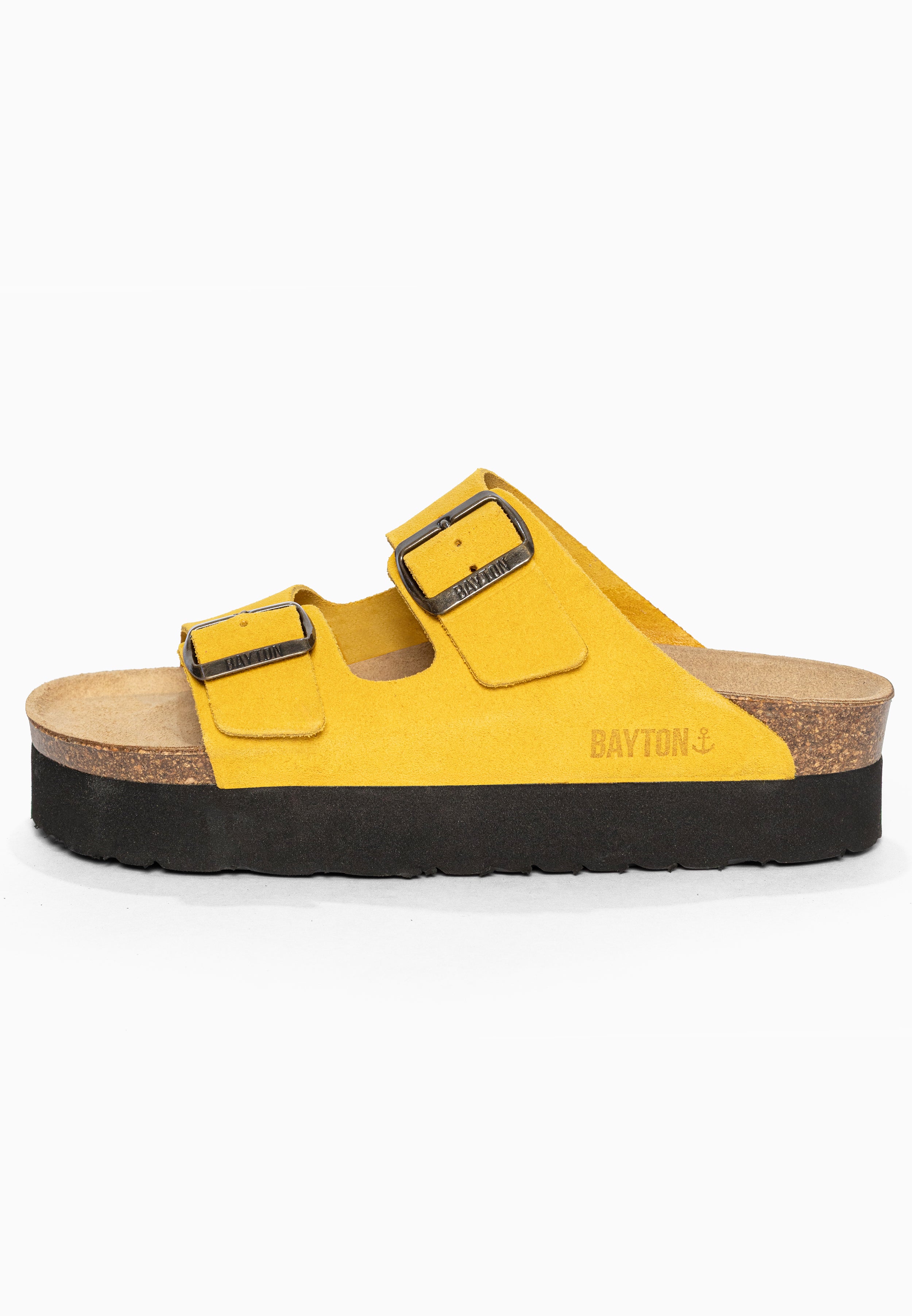 Sandales à Plateforme Japet Jaune en Cuir Suédé Bayton pour Femme