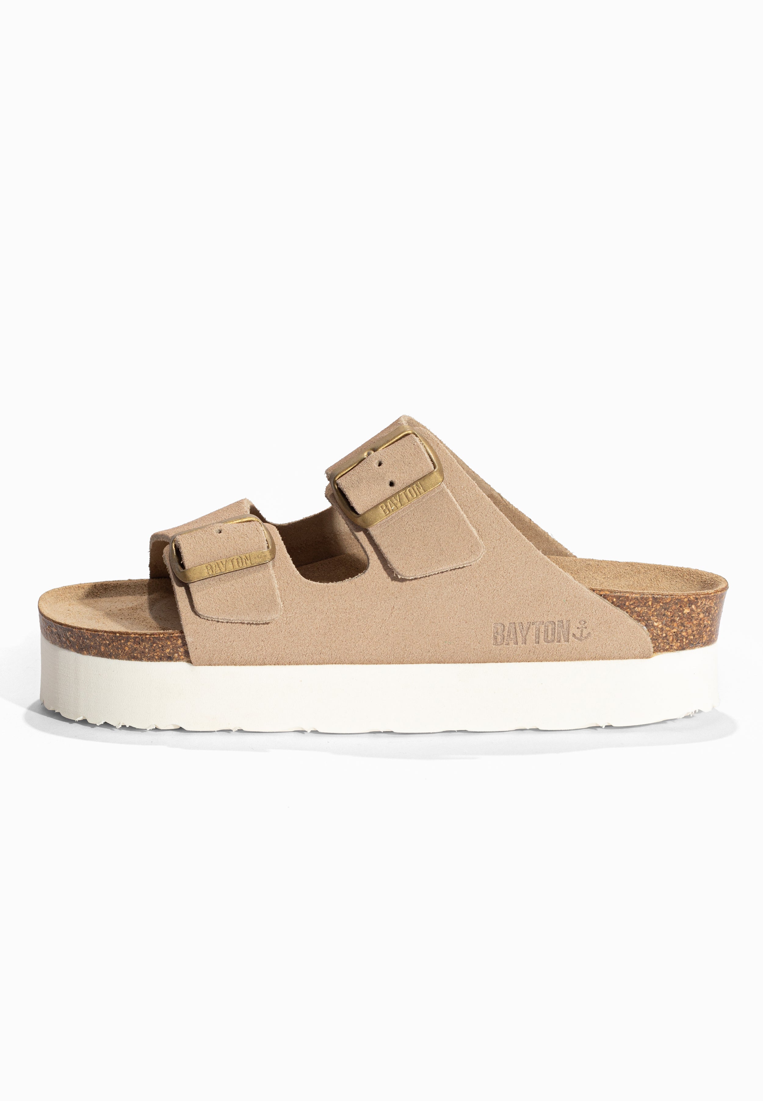 Sandales à Plateforme Japet Beige en Cuir Suédé Bayton pour Femme