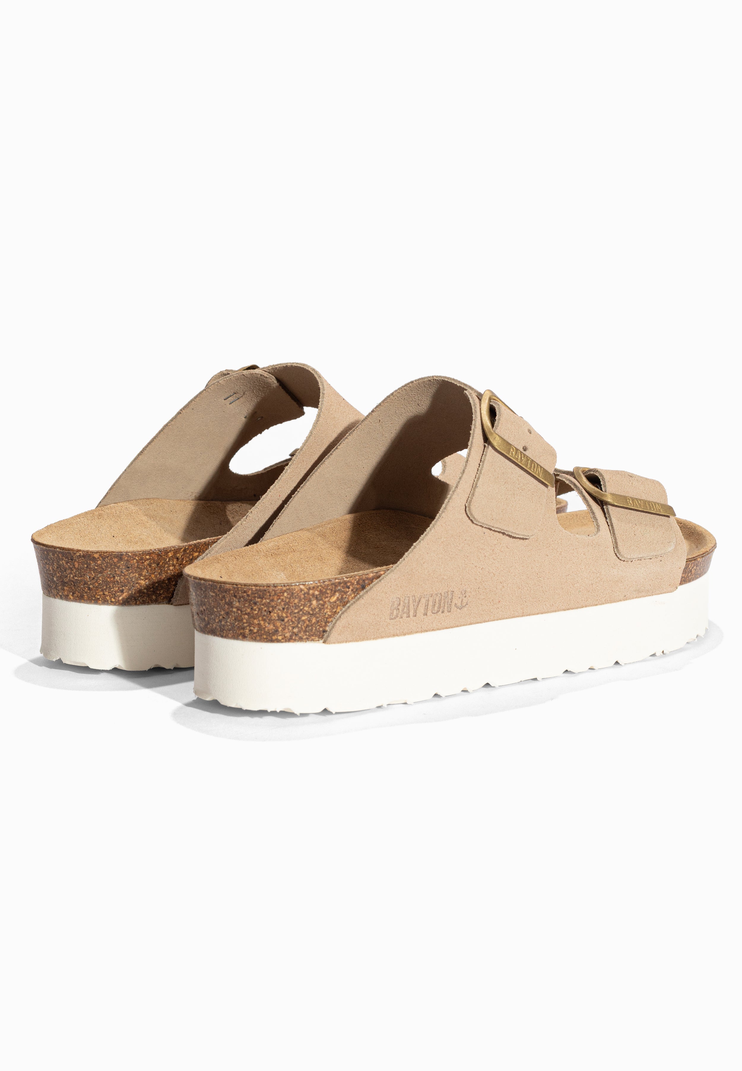 Sandales à Plateforme Japet Beige en Cuir Suédé Bayton pour Femme