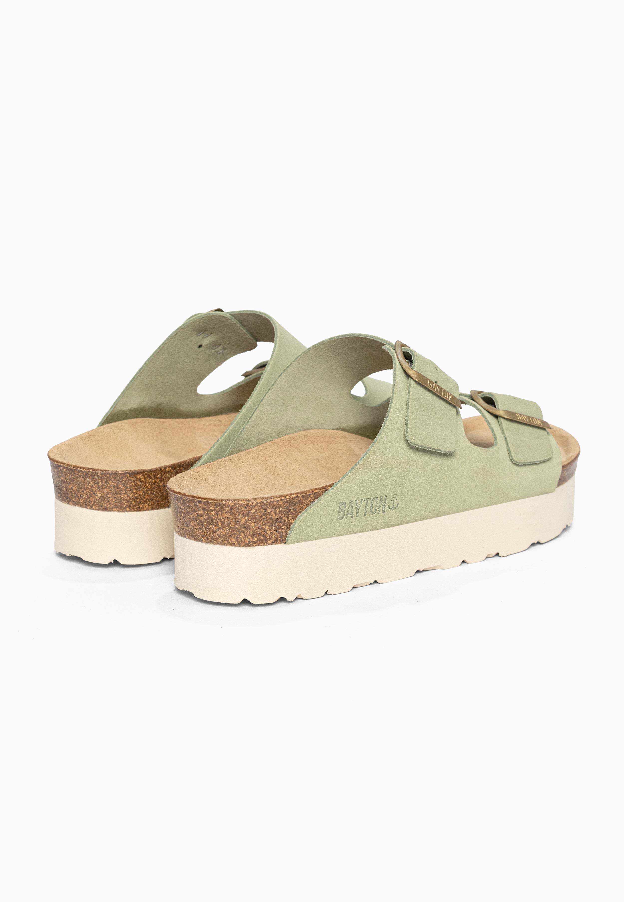 Sandales à Plateforme Japet Vert en Cuir Suédé Bayton pour Femme