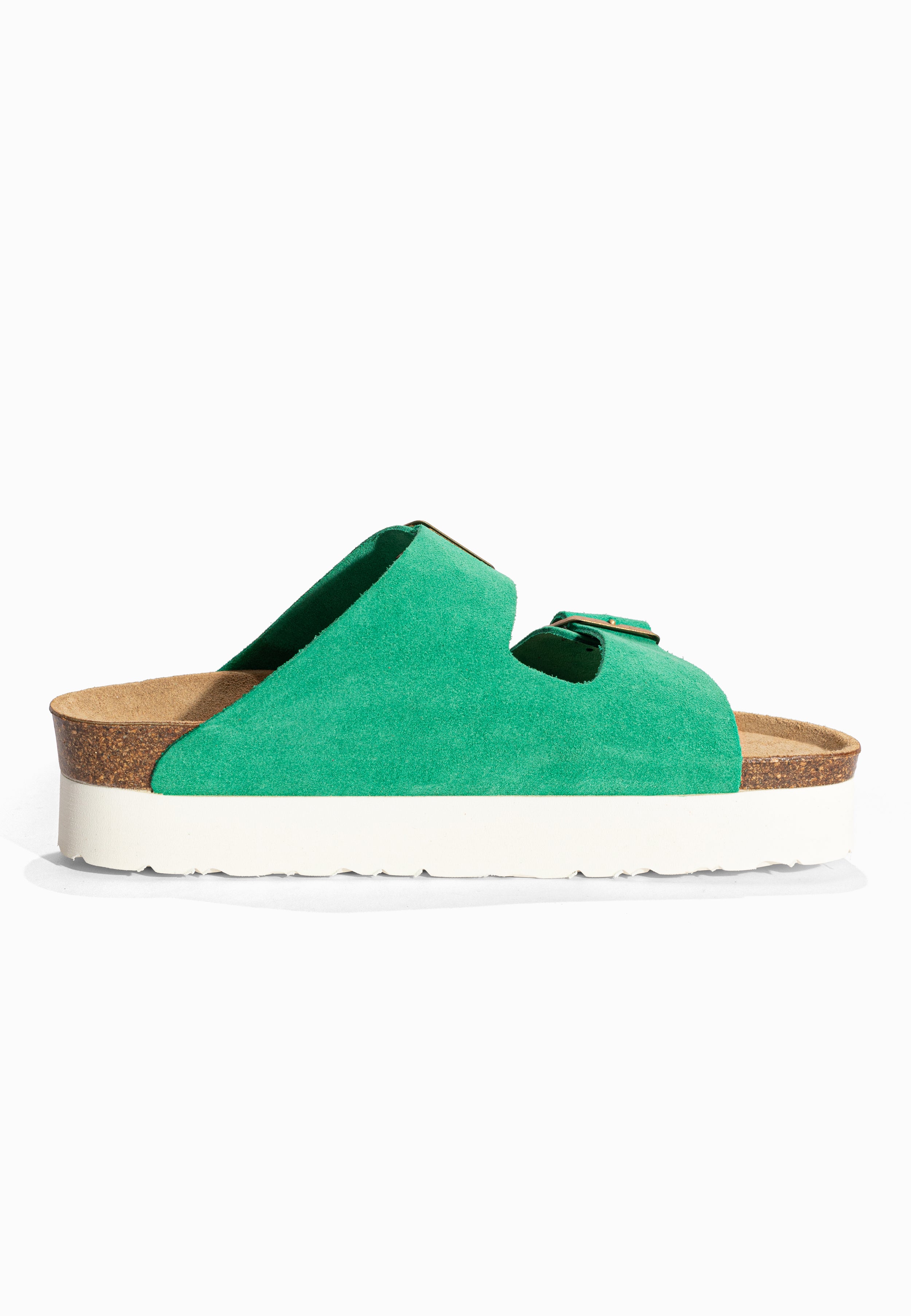 Sandales à Plateforme Japet Vert en Cuir Suédé Bayton pour Femme