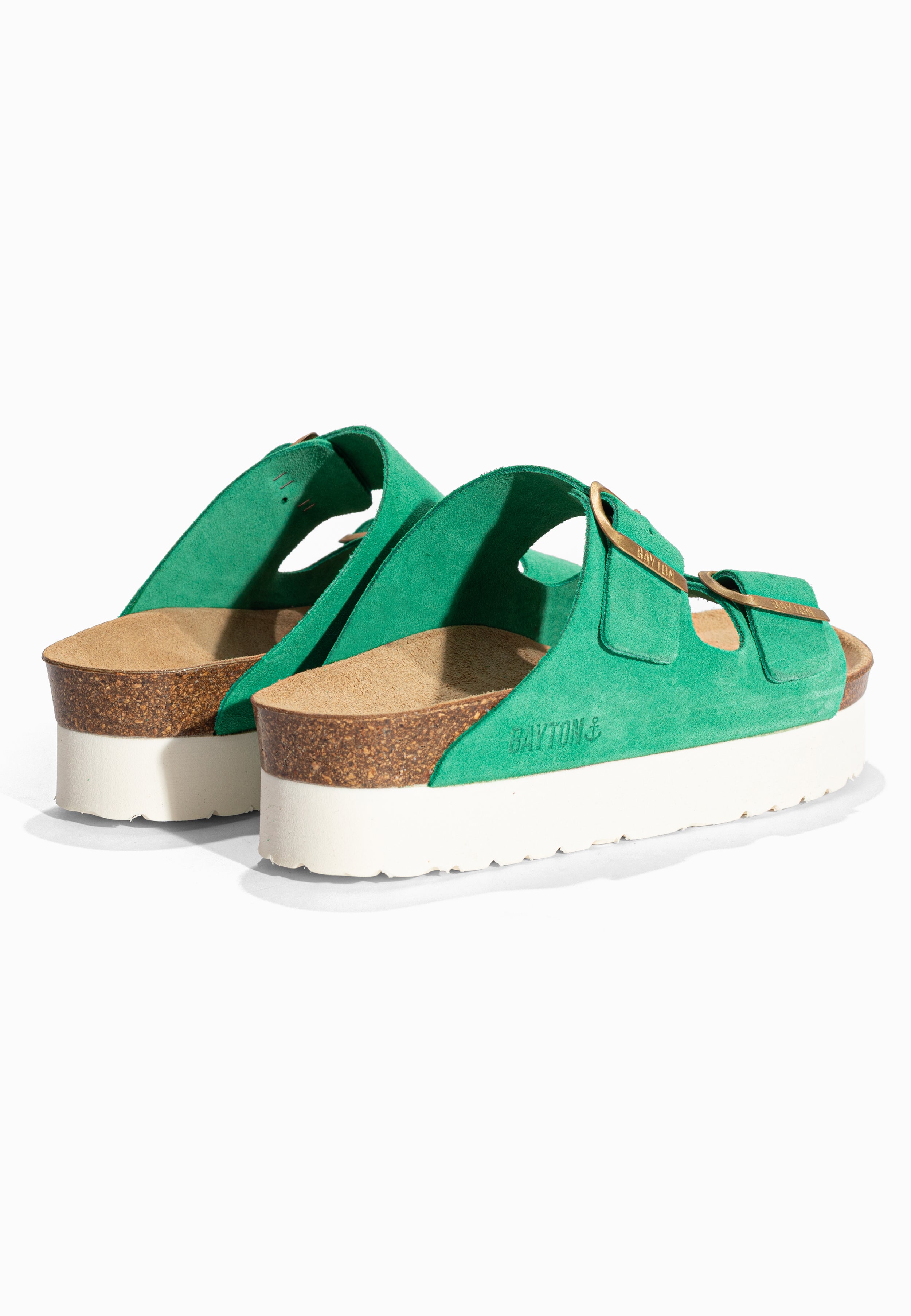 Sandales à Plateforme Japet Vert en Cuir Suédé Bayton pour Femme