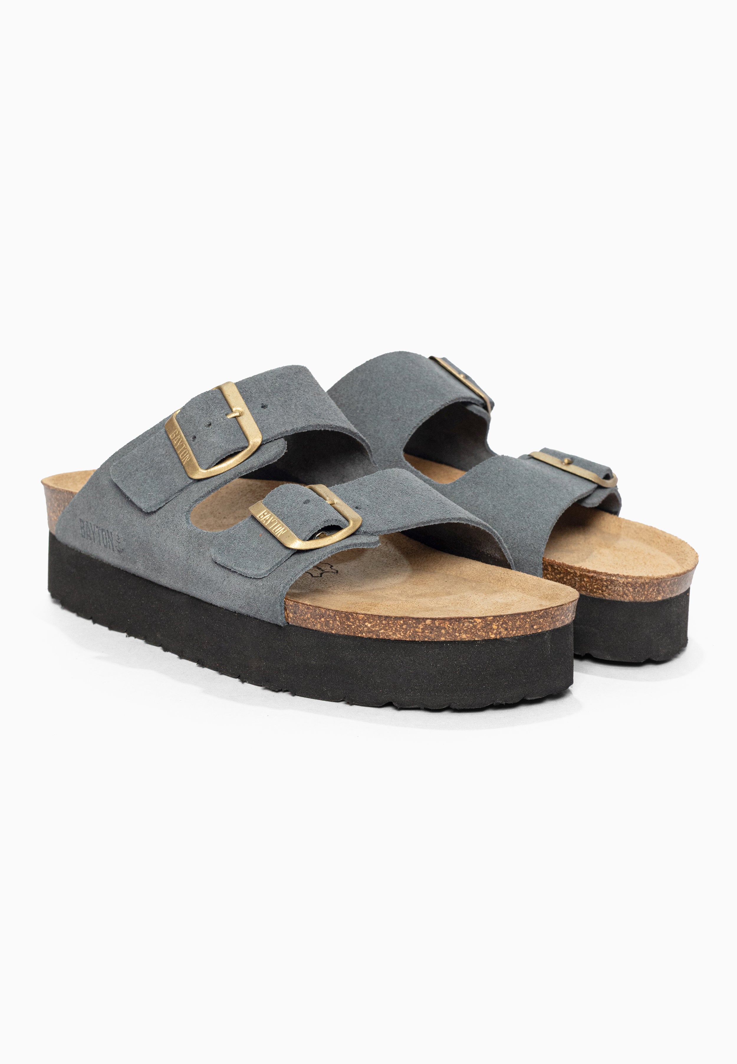 Sandales à Plateforme Japet Gris en Cuir Suédé Bayton pour Femme