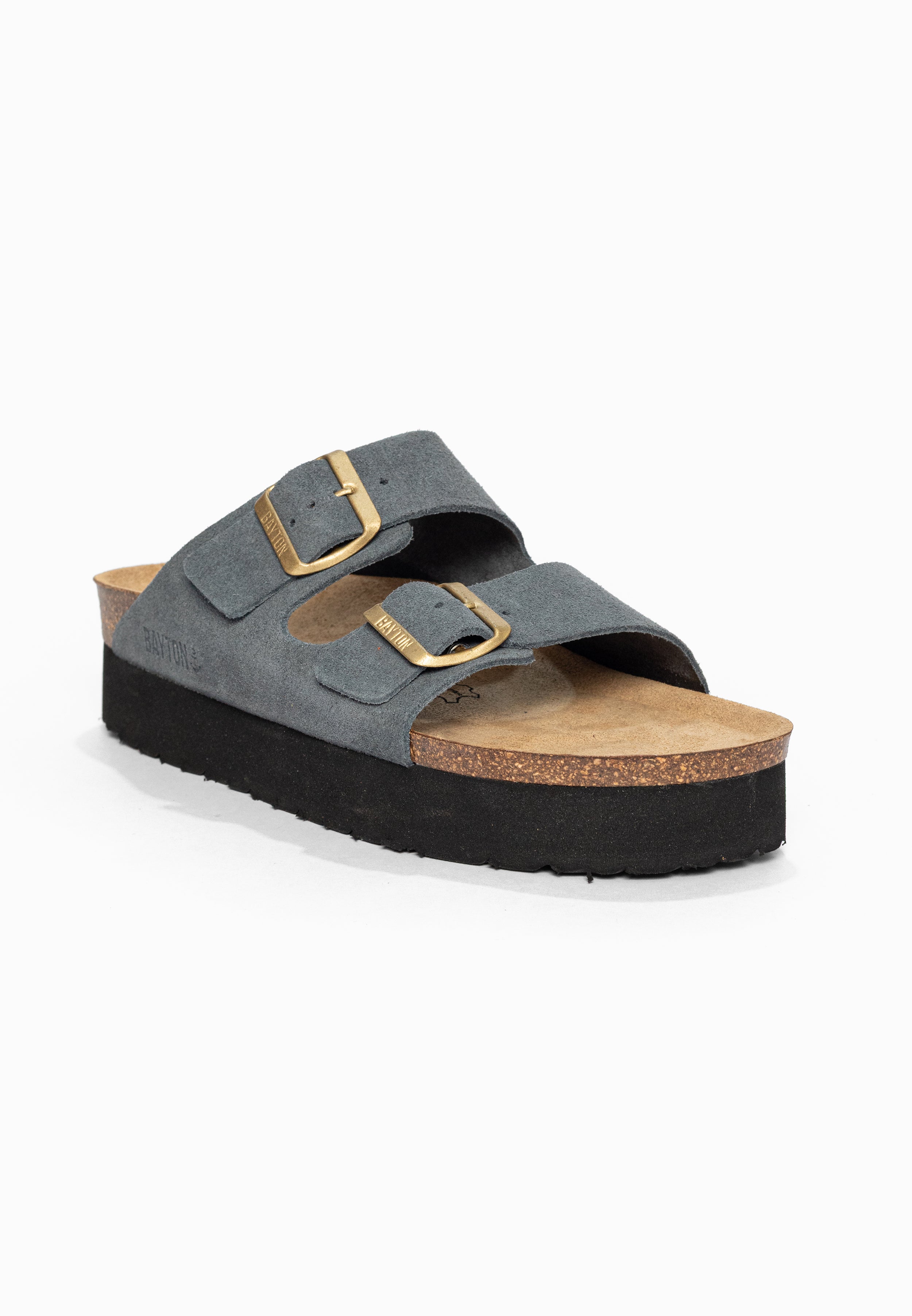 Sandales à Plateforme Japet Gris en Cuir Suédé Bayton pour Femme