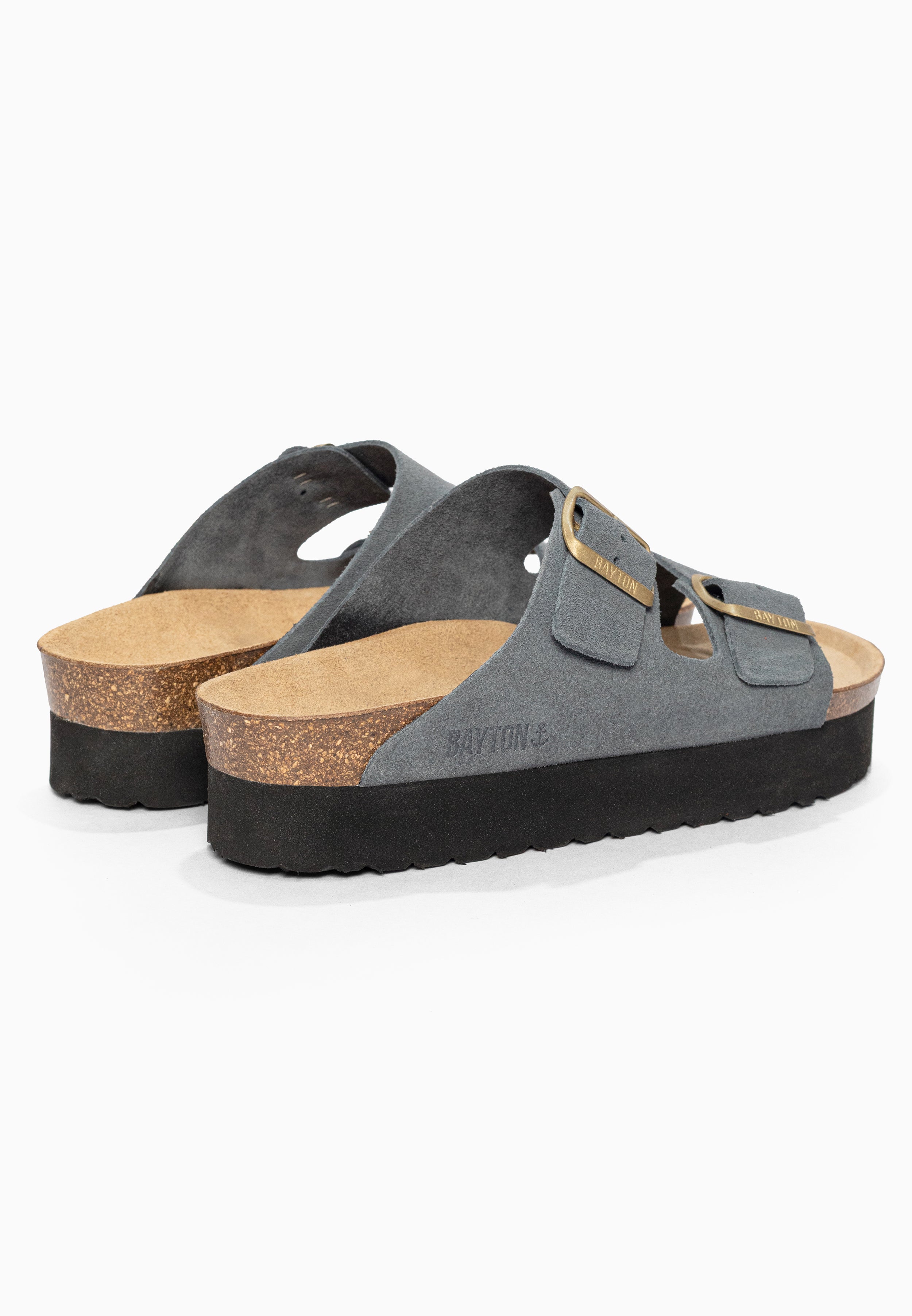 Sandales à Plateforme Japet Gris en Cuir Suédé Bayton pour Femme