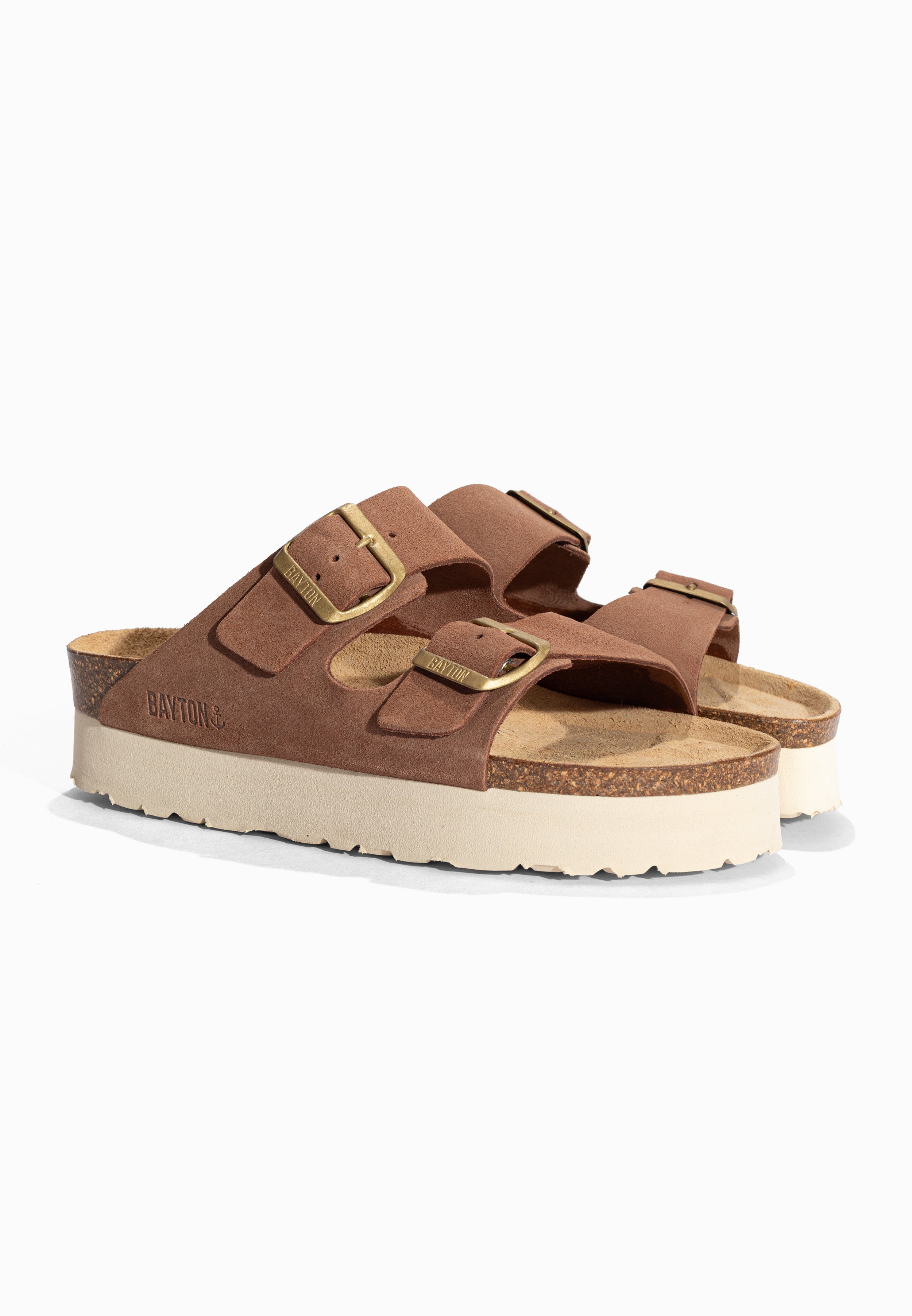 Sandales à Plateforme Japet Beige foncé en Cuir Suédé Bayton pour Femme