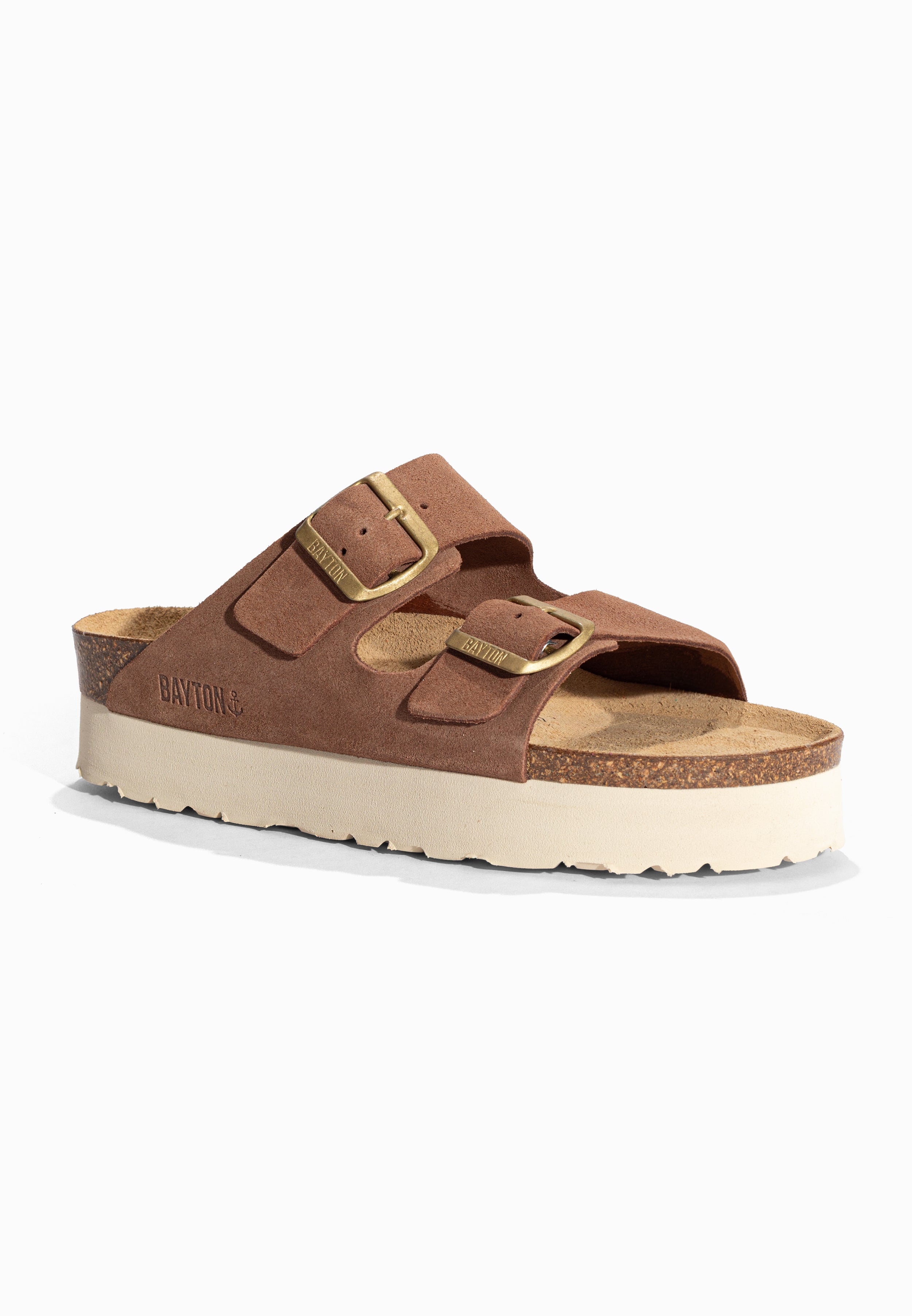 Sandales à Plateforme Japet Beige foncé en Cuir Suédé Bayton pour Femme