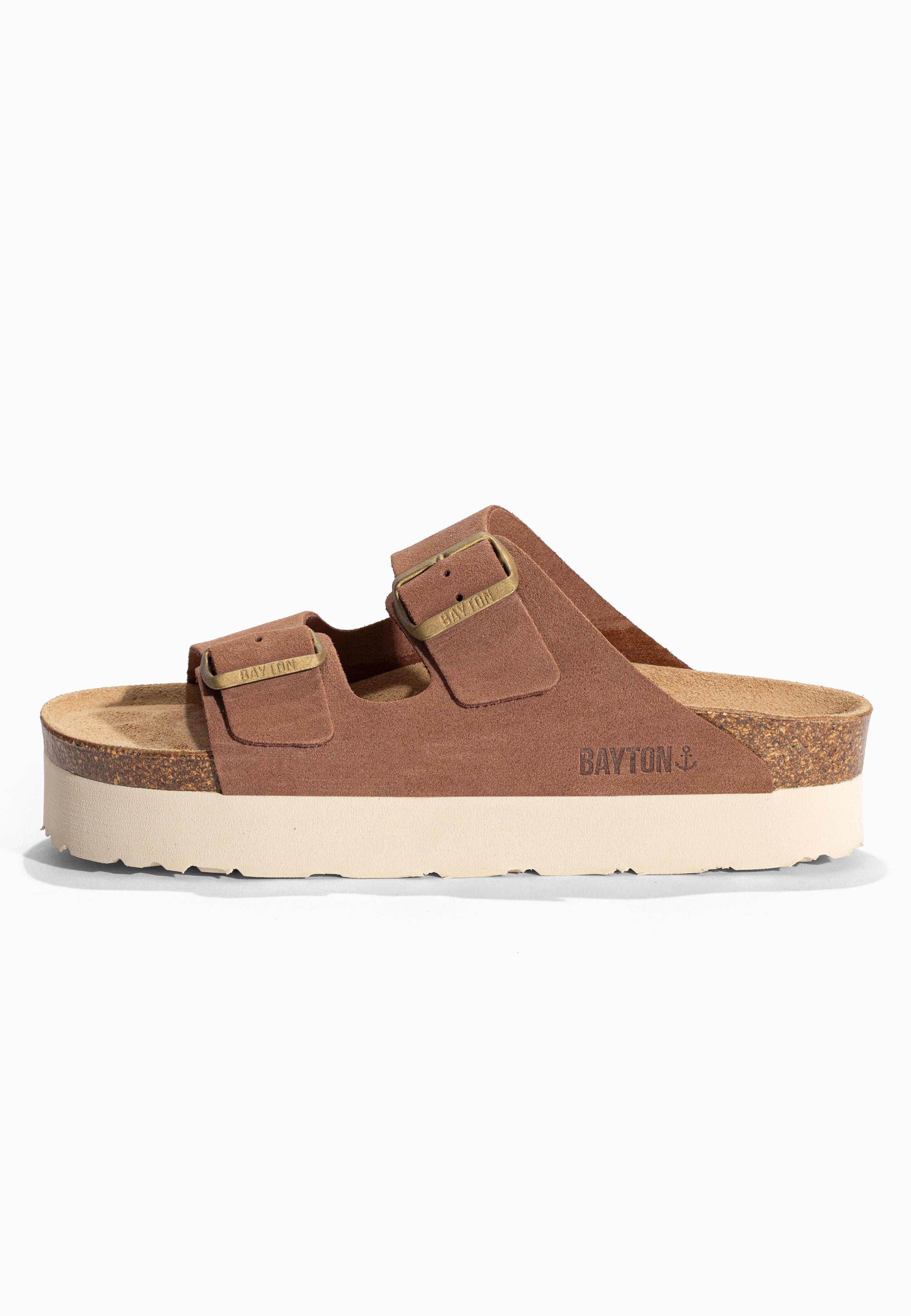 Sandales à Plateforme Japet Beige foncé en Cuir Suédé Bayton pour Femme