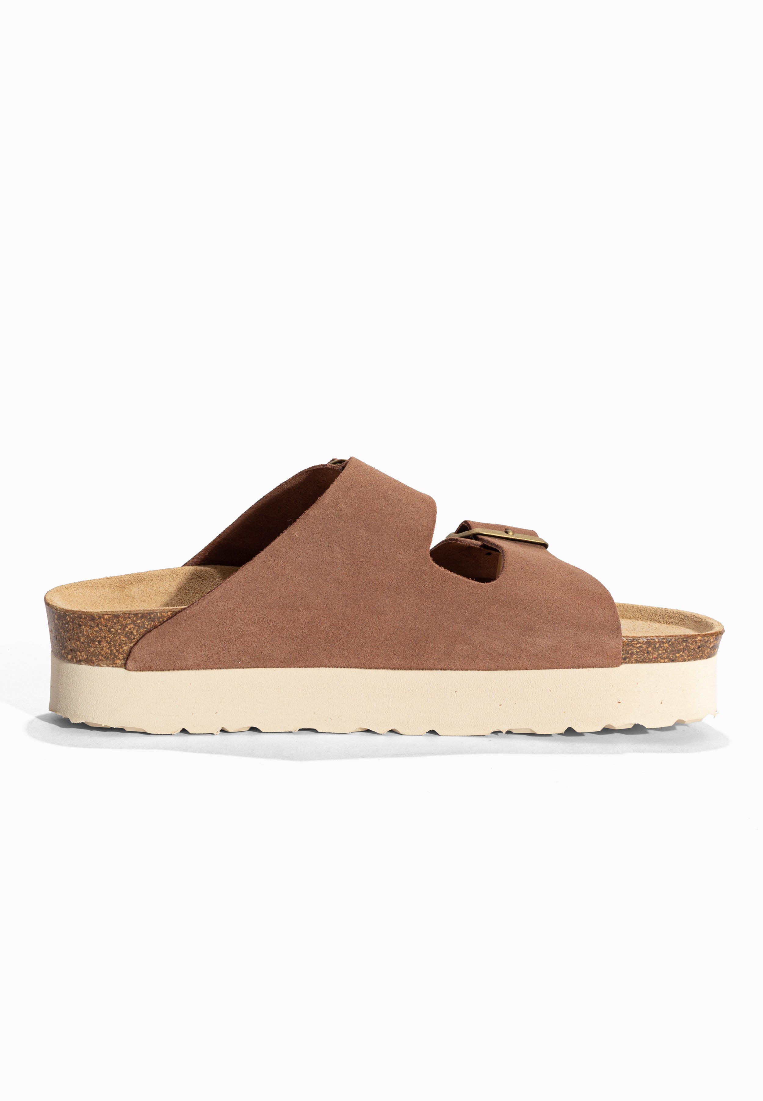 Sandales à Plateforme Japet Beige foncé en Cuir Suédé Bayton pour Femme