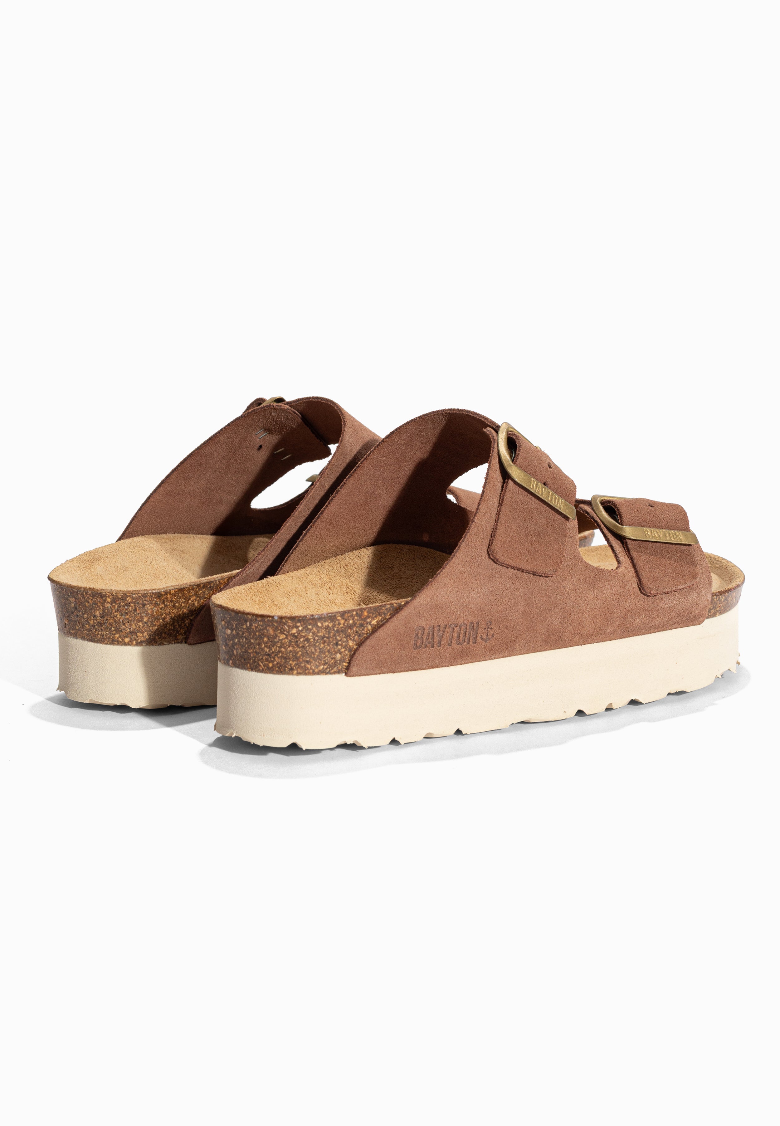 Sandales à Plateforme Japet Beige foncé en Cuir Suédé Bayton pour Femme