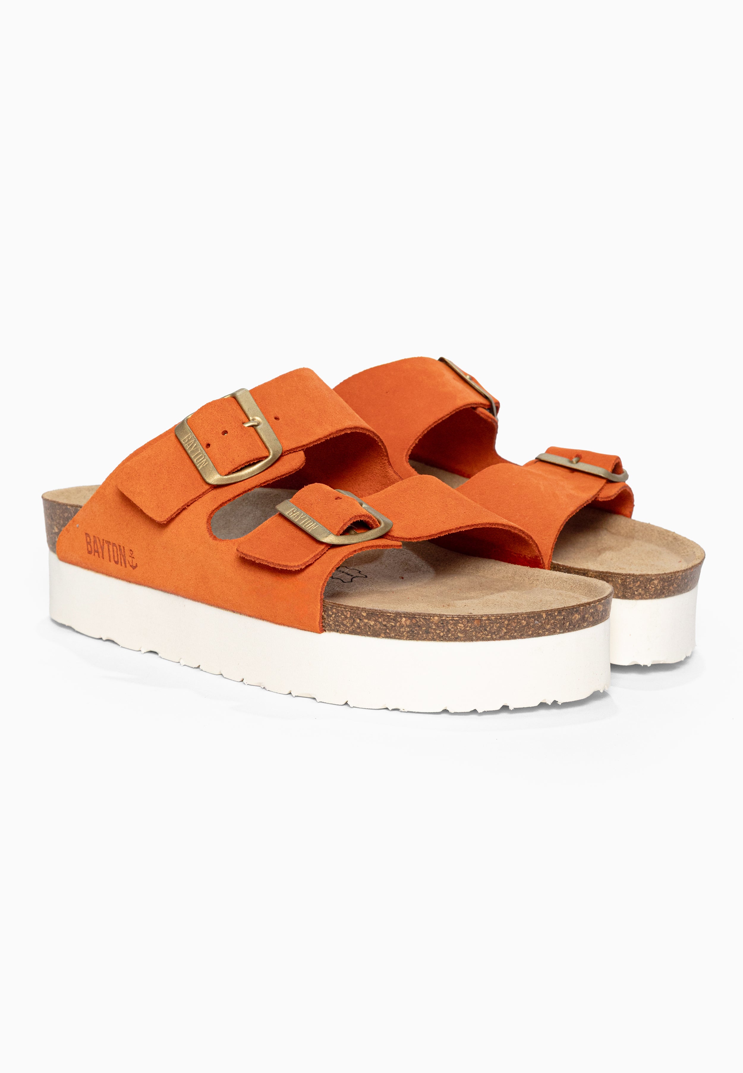 Sandales à Plateforme Japet Orange en Cuir Suédé Bayton pour Femme