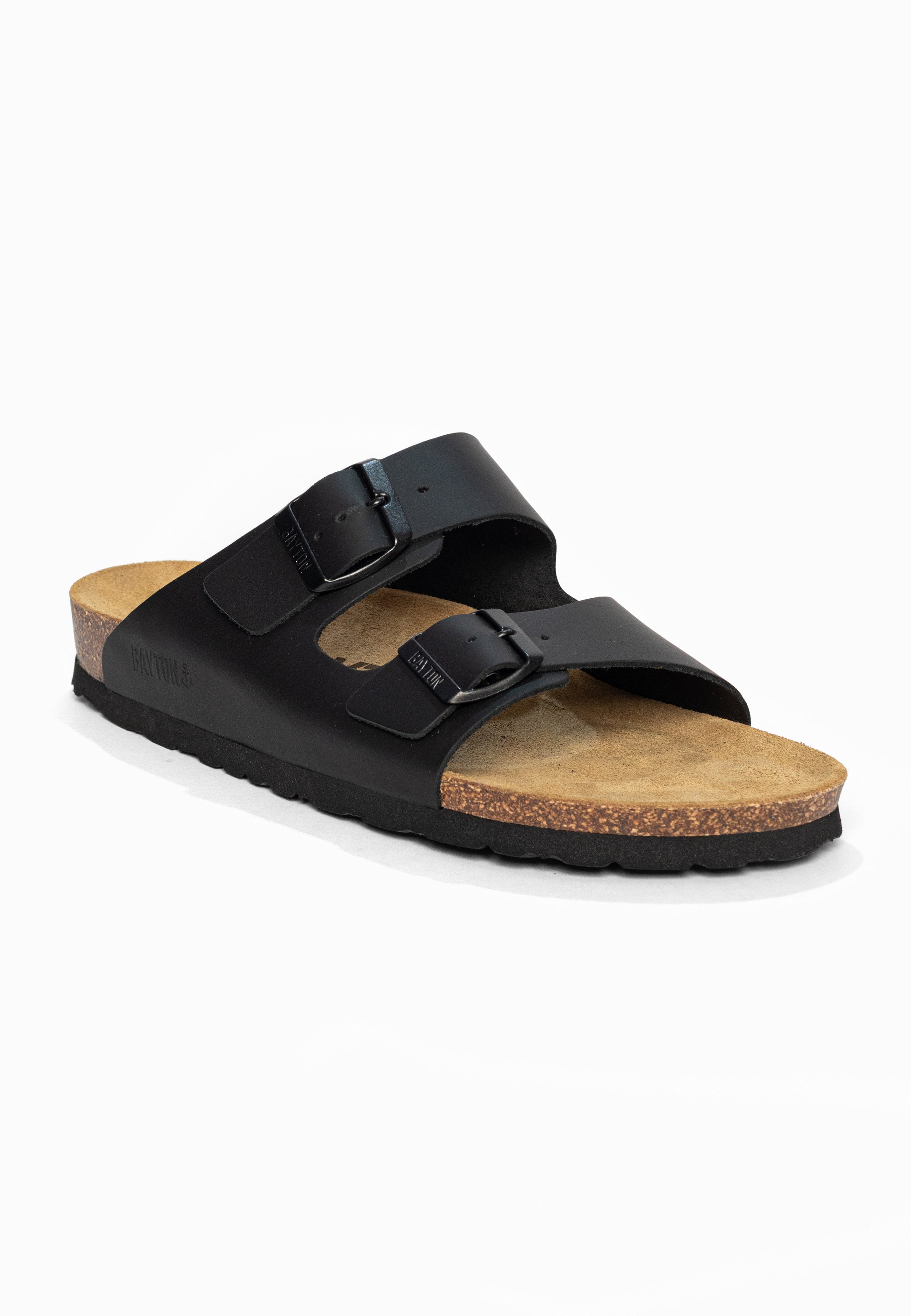 Sandales 2 Brides Atlas Noir en Cuir Bayton pour Homme
