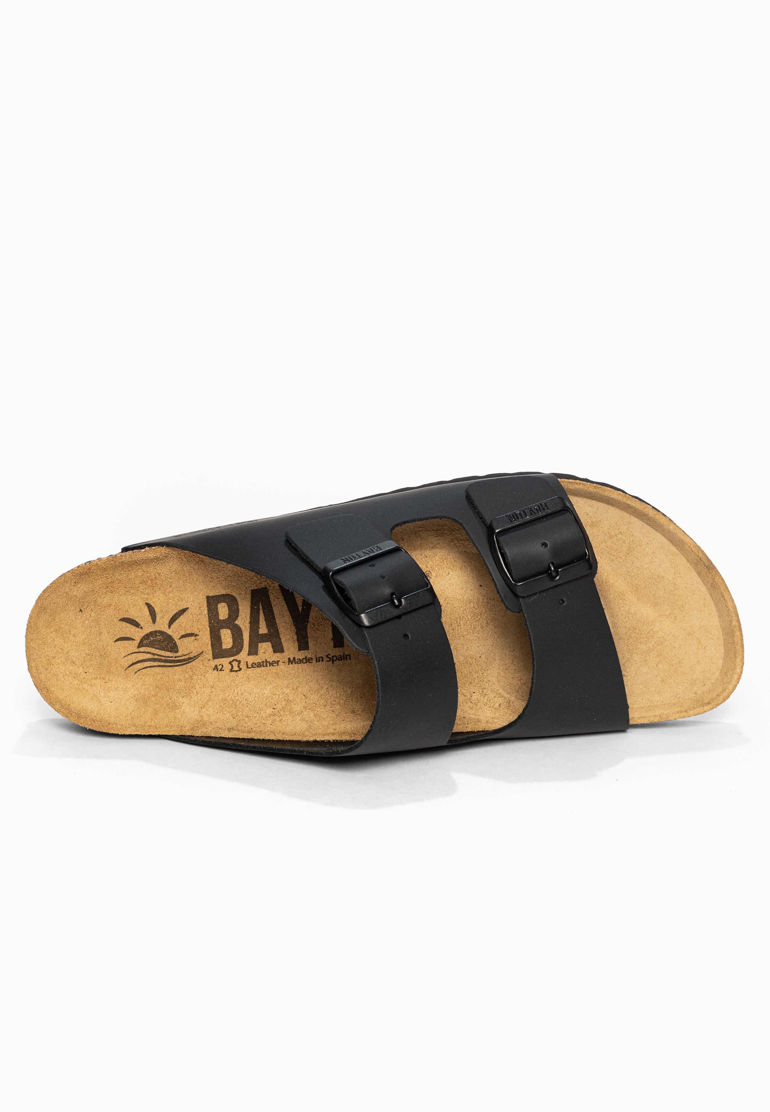 Sandales 2 Brides Atlas Noir en Cuir Bayton pour Homme