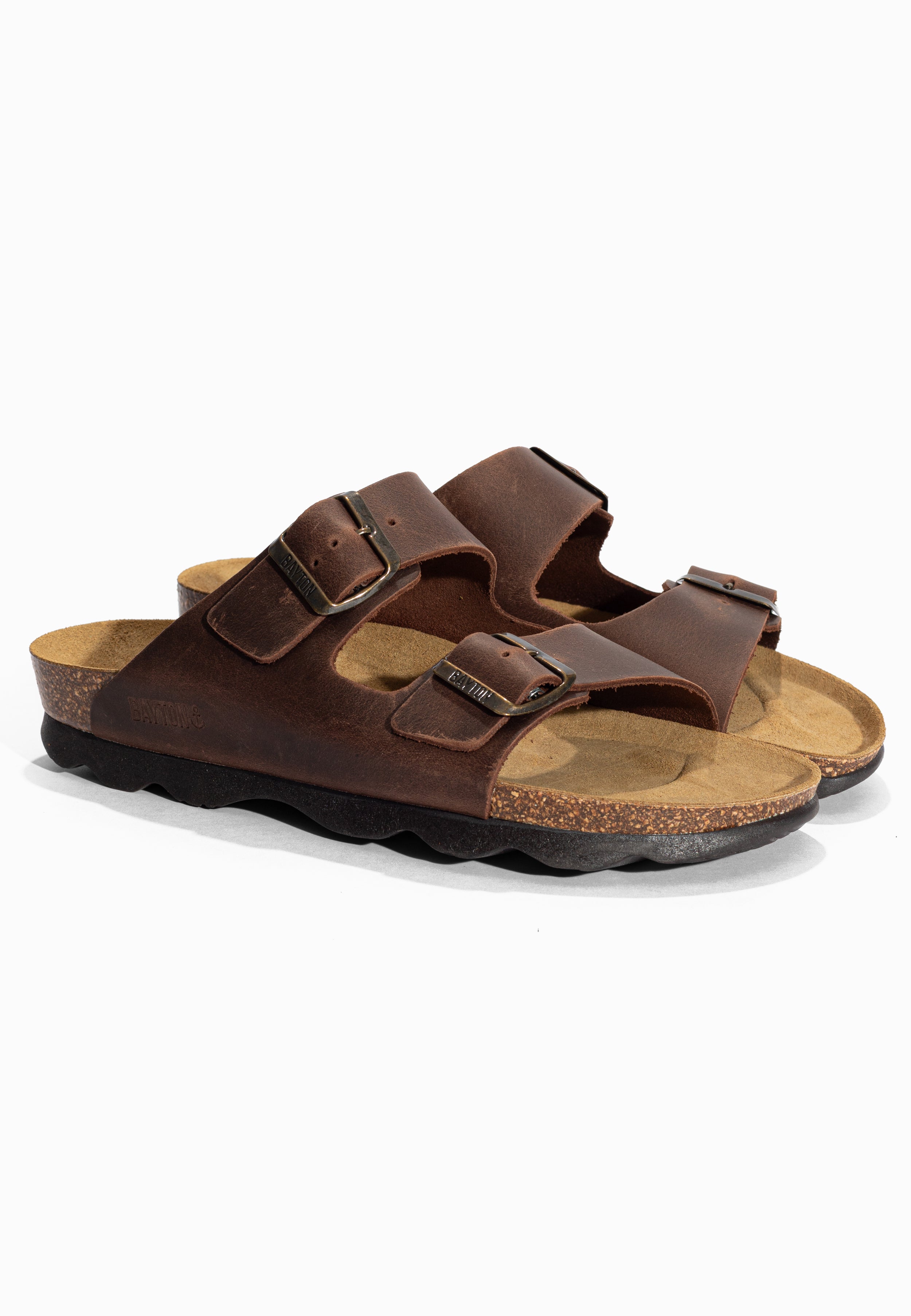 Sandales 2 Brides Atlas Marron en Cuir Bayton pour Homme