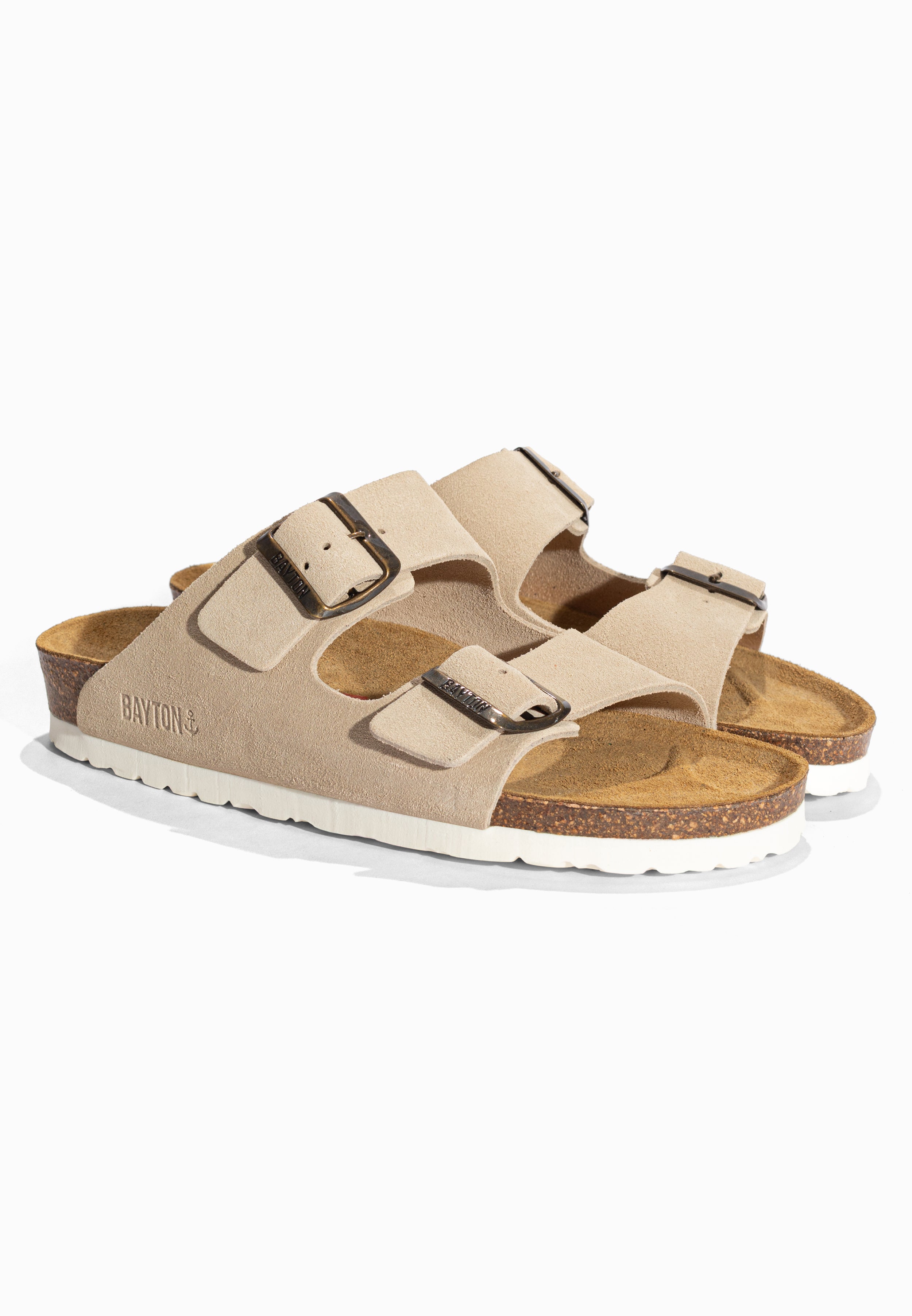 Sandales 2 Brides Atlas Beige en Cuir Suédé Bayton pour Femme