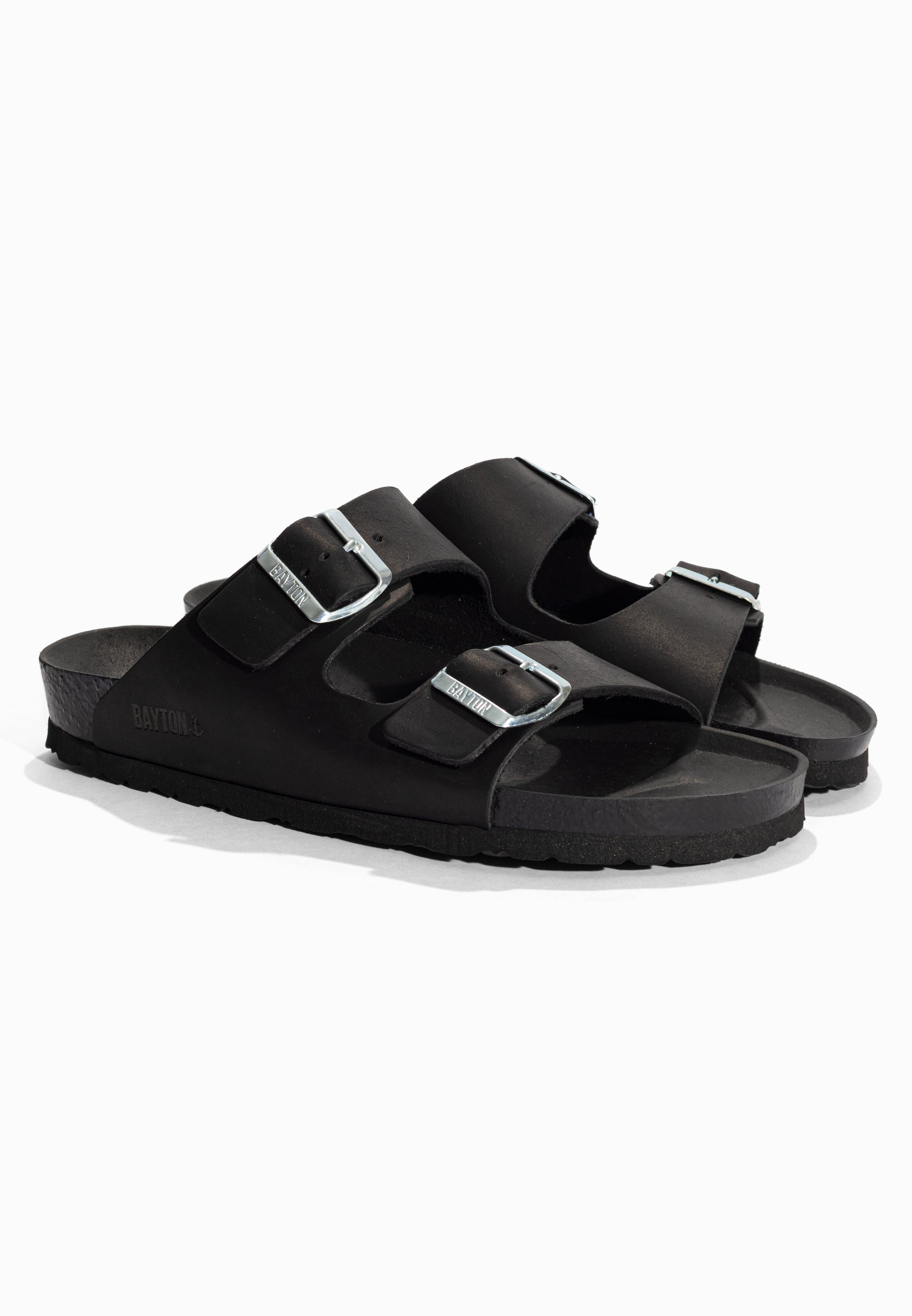 Sandales 2 Brides Atlas Noir en Cuir Bayton pour Homme