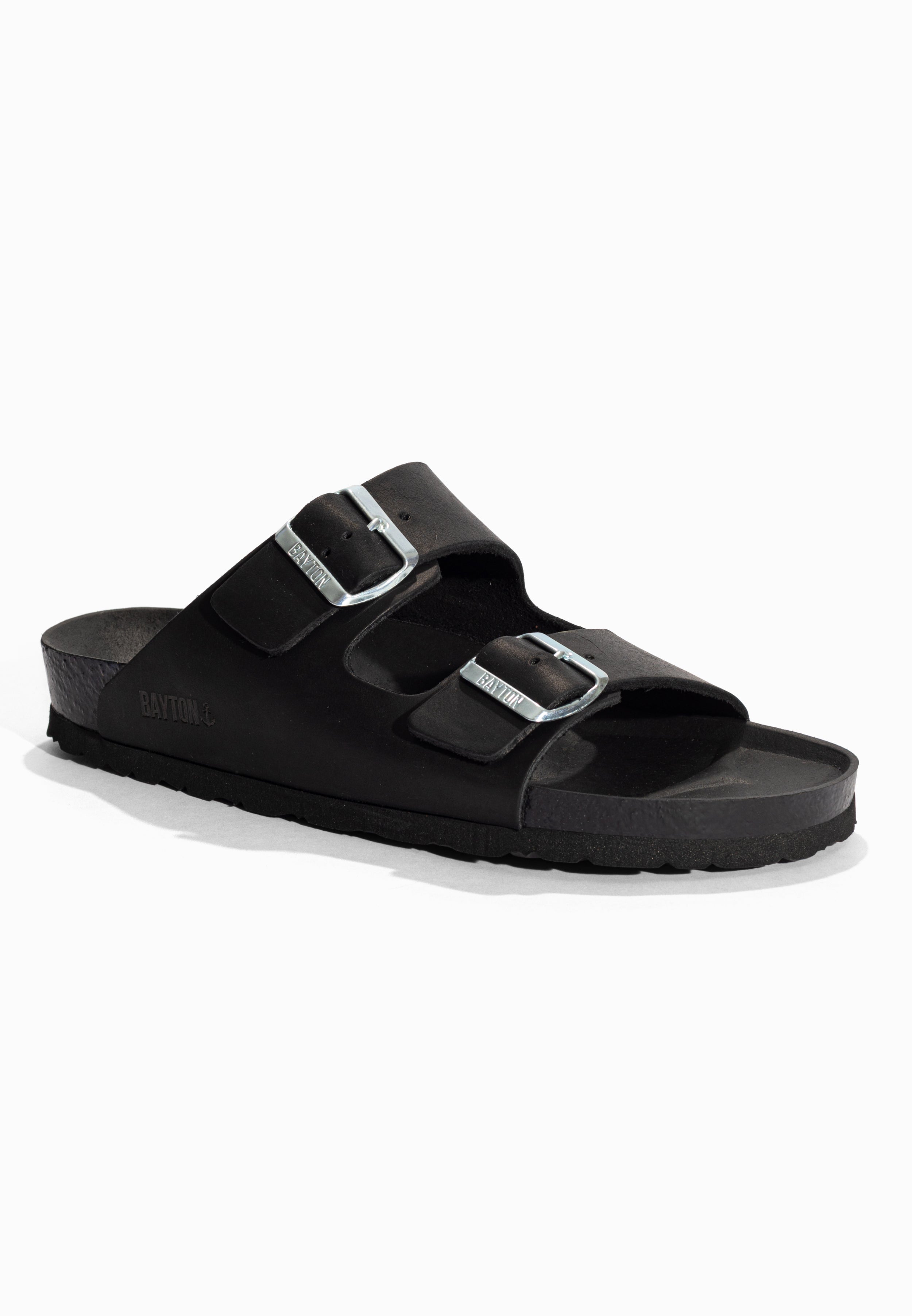 Sandales 2 Brides Atlas Noir en Cuir Bayton pour Homme