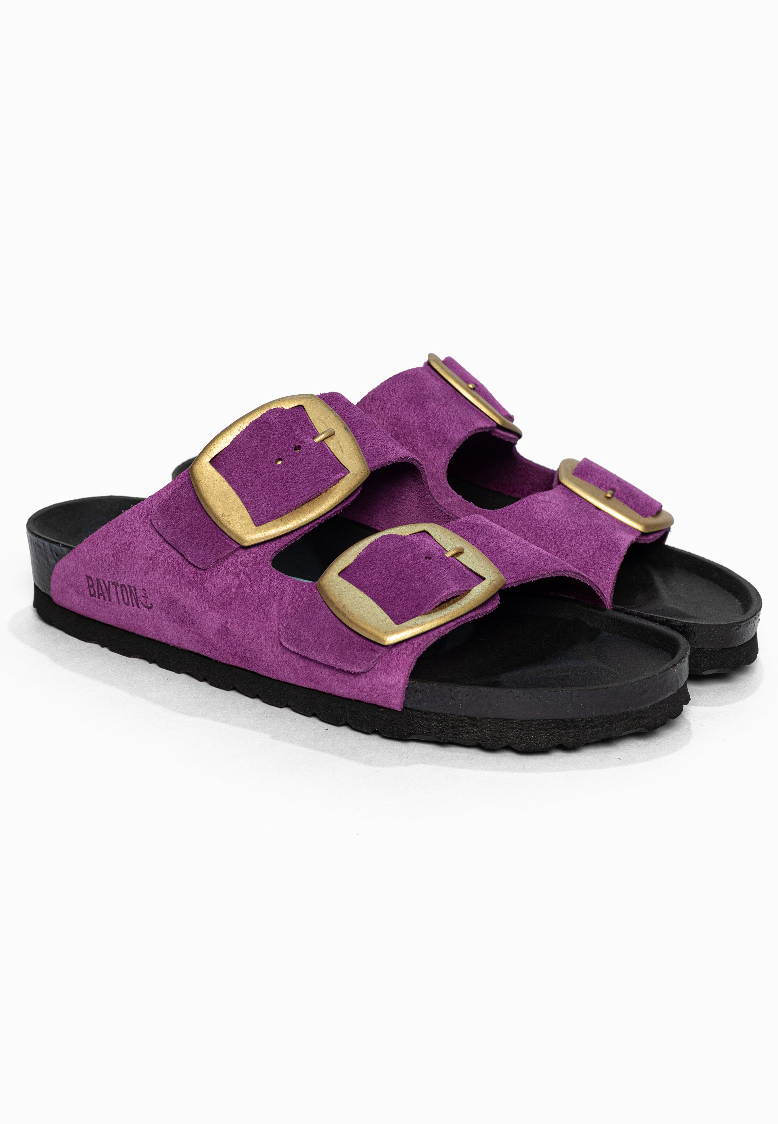 Sandales 2 Brides Alicante Violet en Cuir Suédé Bayton pour Femme