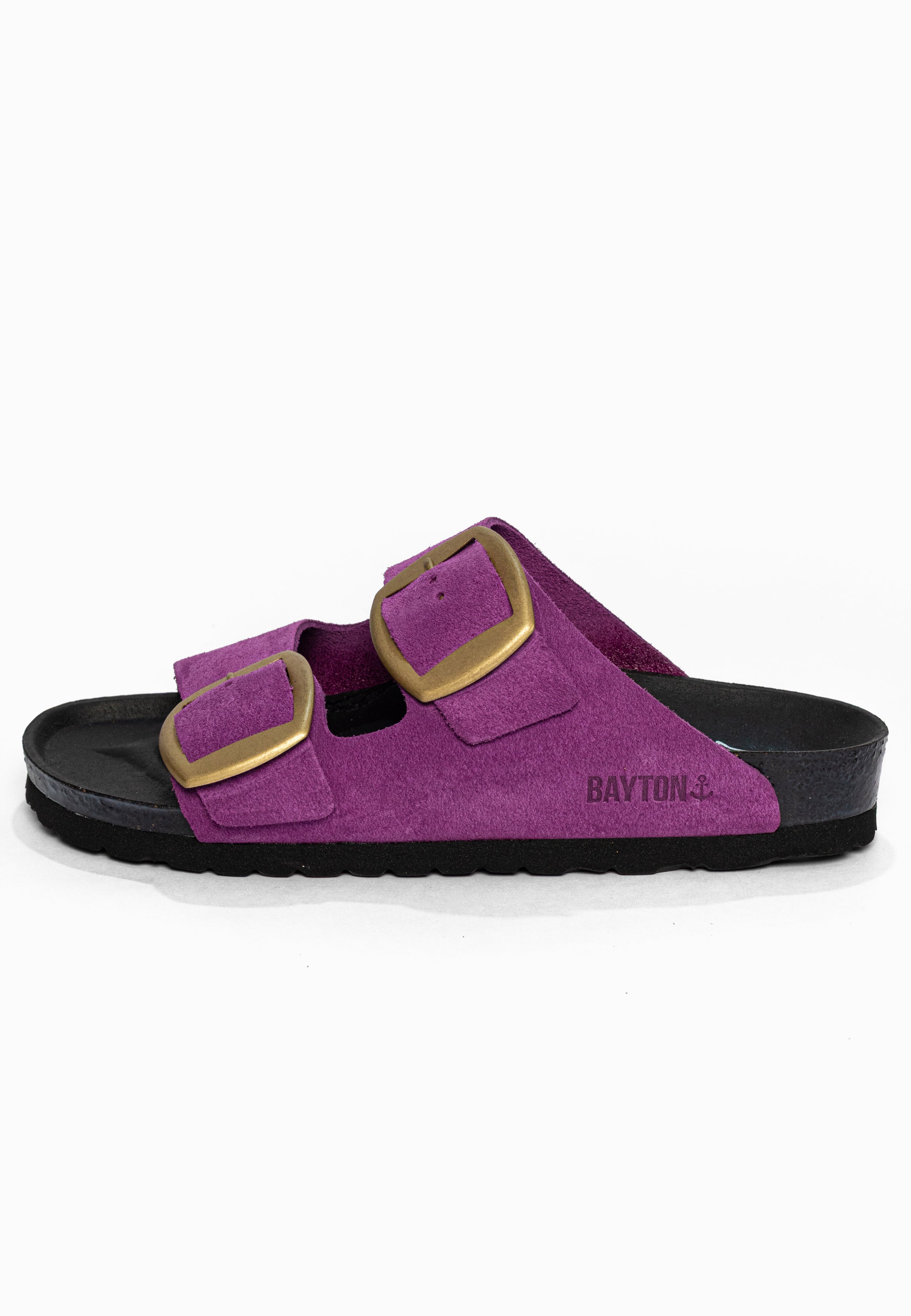 Sandales 2 Brides Alicante Violet en Cuir Suédé Bayton pour Femme